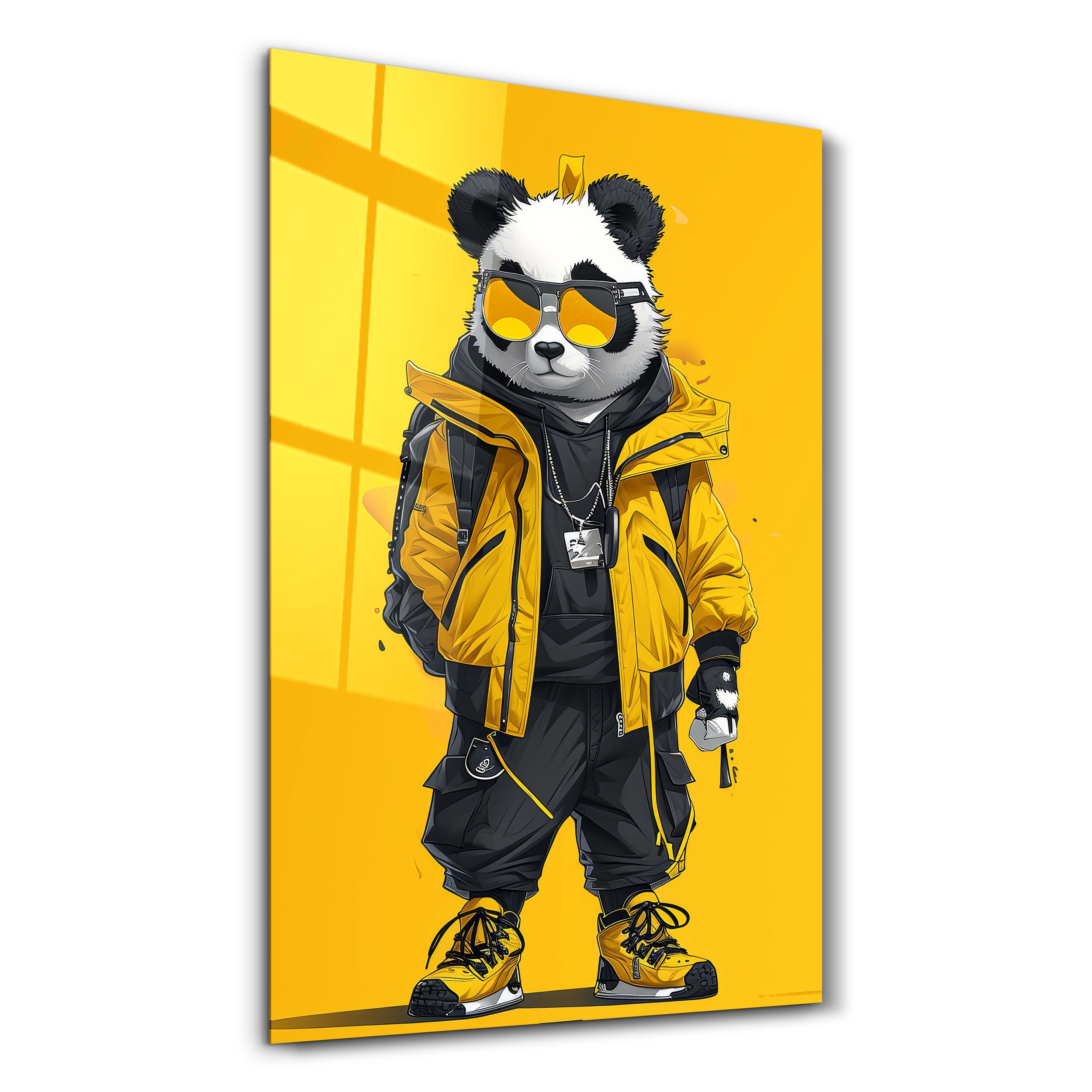 Stylish Panda - Glass Wall Art