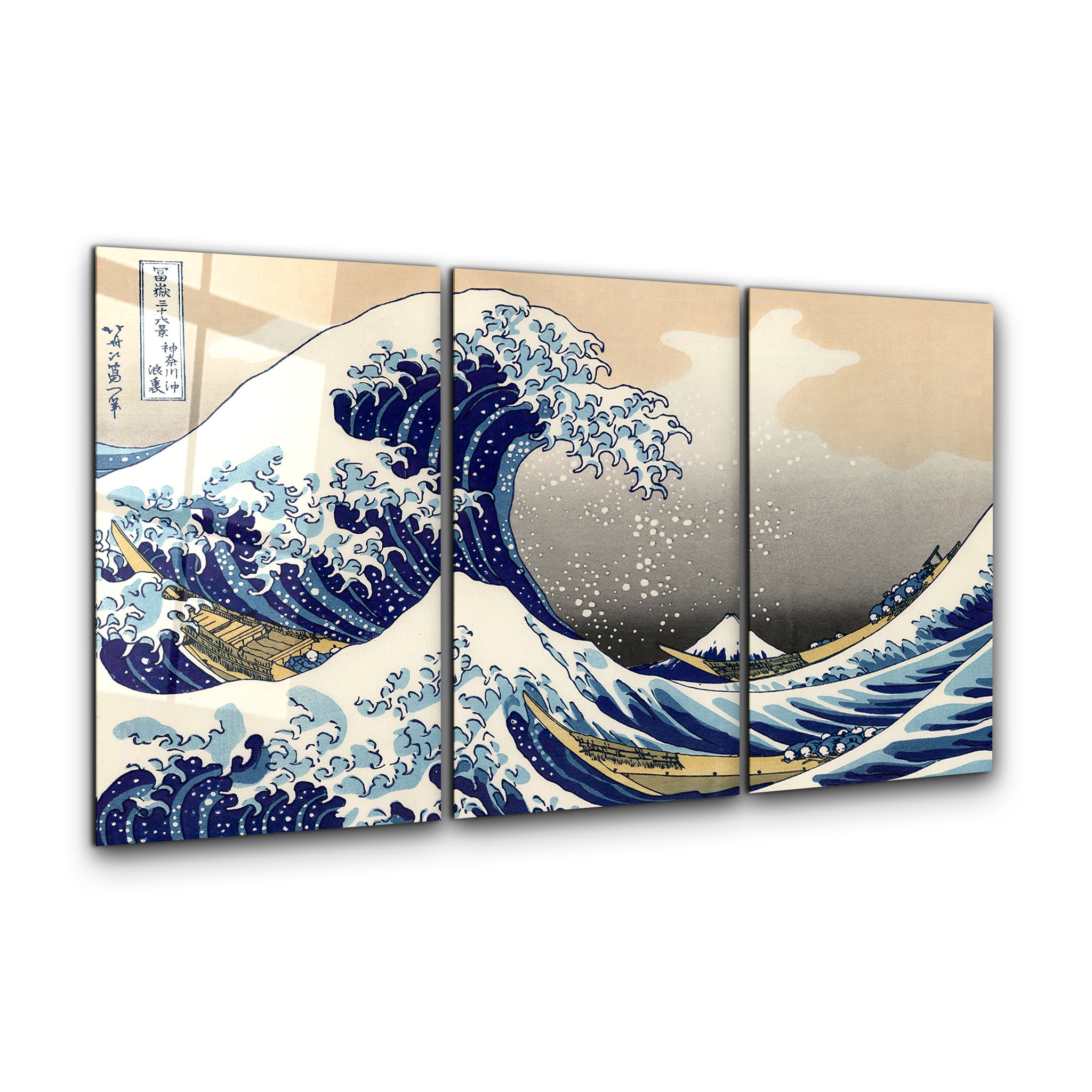 ・"THE GREAT WAVE OFF KANAGAWA (1829) BY HOKUSAI- Trio"・Glass Wall Art