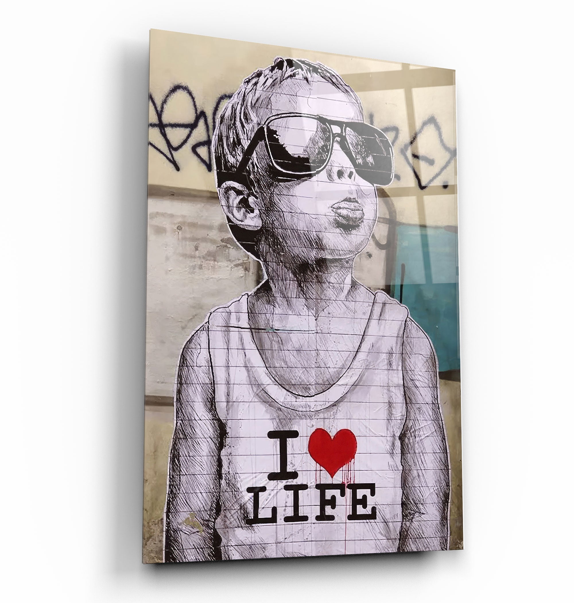 ・"Banksy - I Love Life"・Glass Wall Art