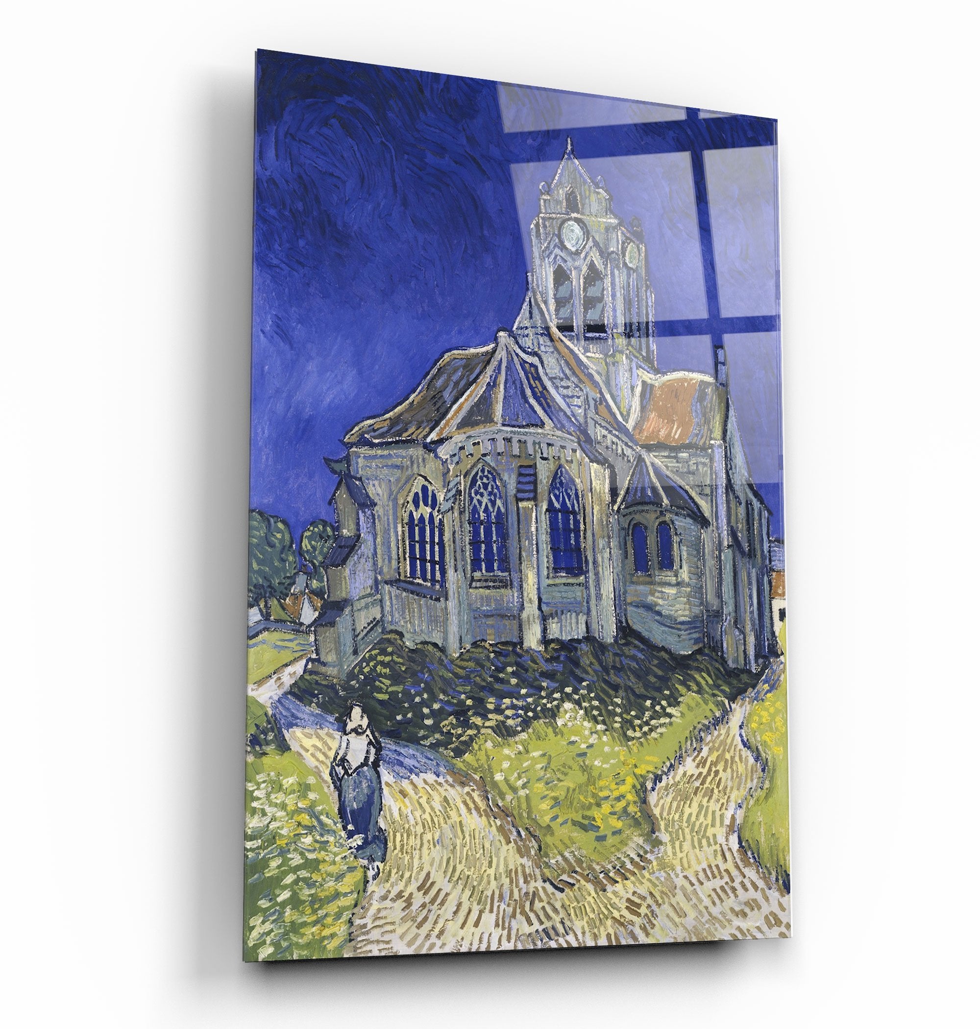 ・"Vincent van Gogh's The Church at Auvers (1890)"・Glass Wall Art