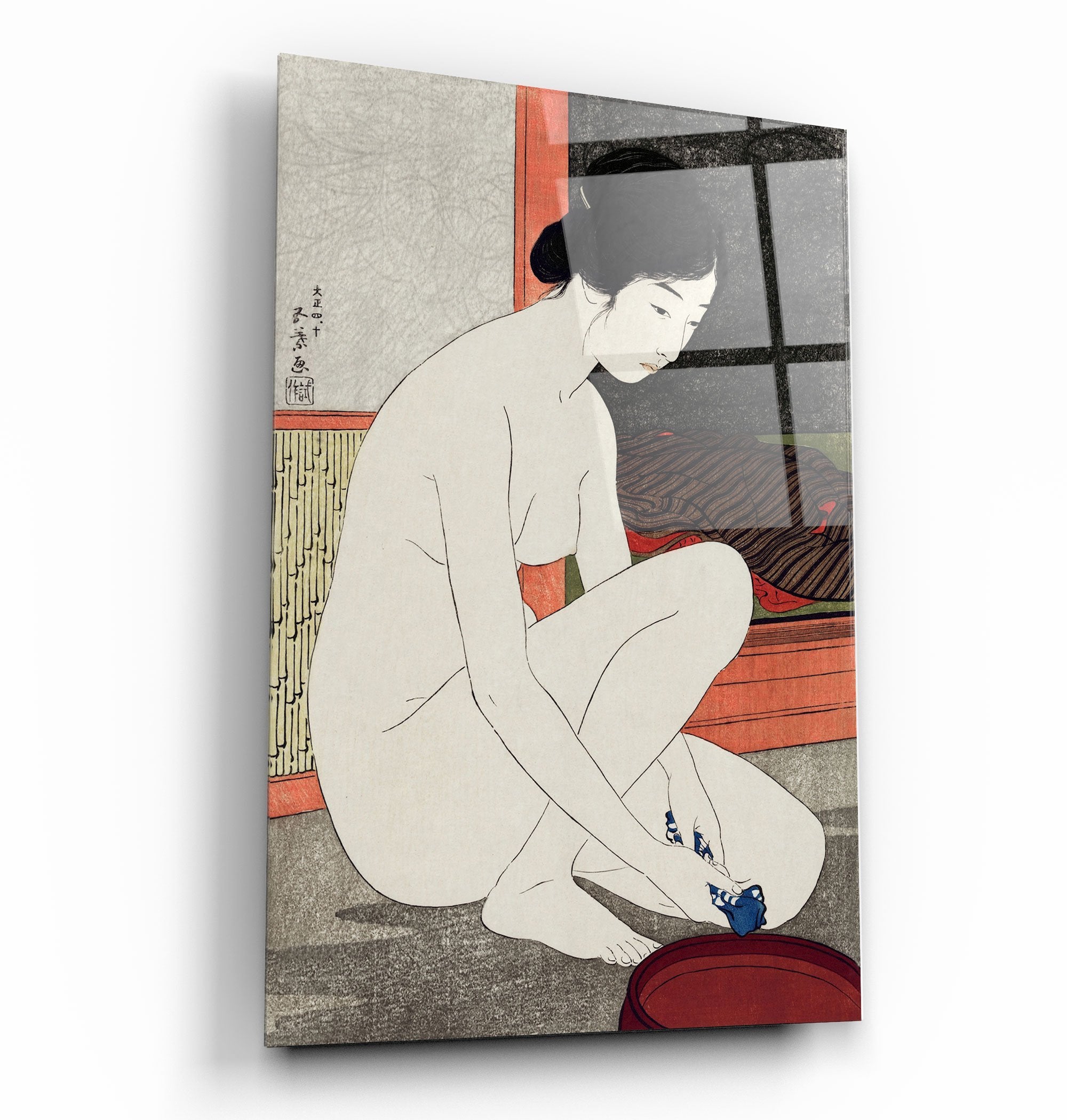 ・"Goyō Hashiguchi art print, Yokugo no onna painting (1915)"・Glass Wall Art