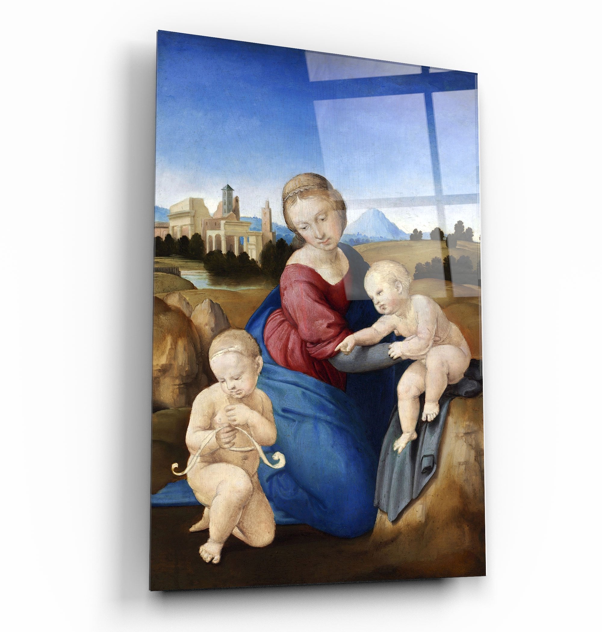 ・"Raphael's Madonna and Child with the Infant Saint John (1508)"・Glass Wall Art