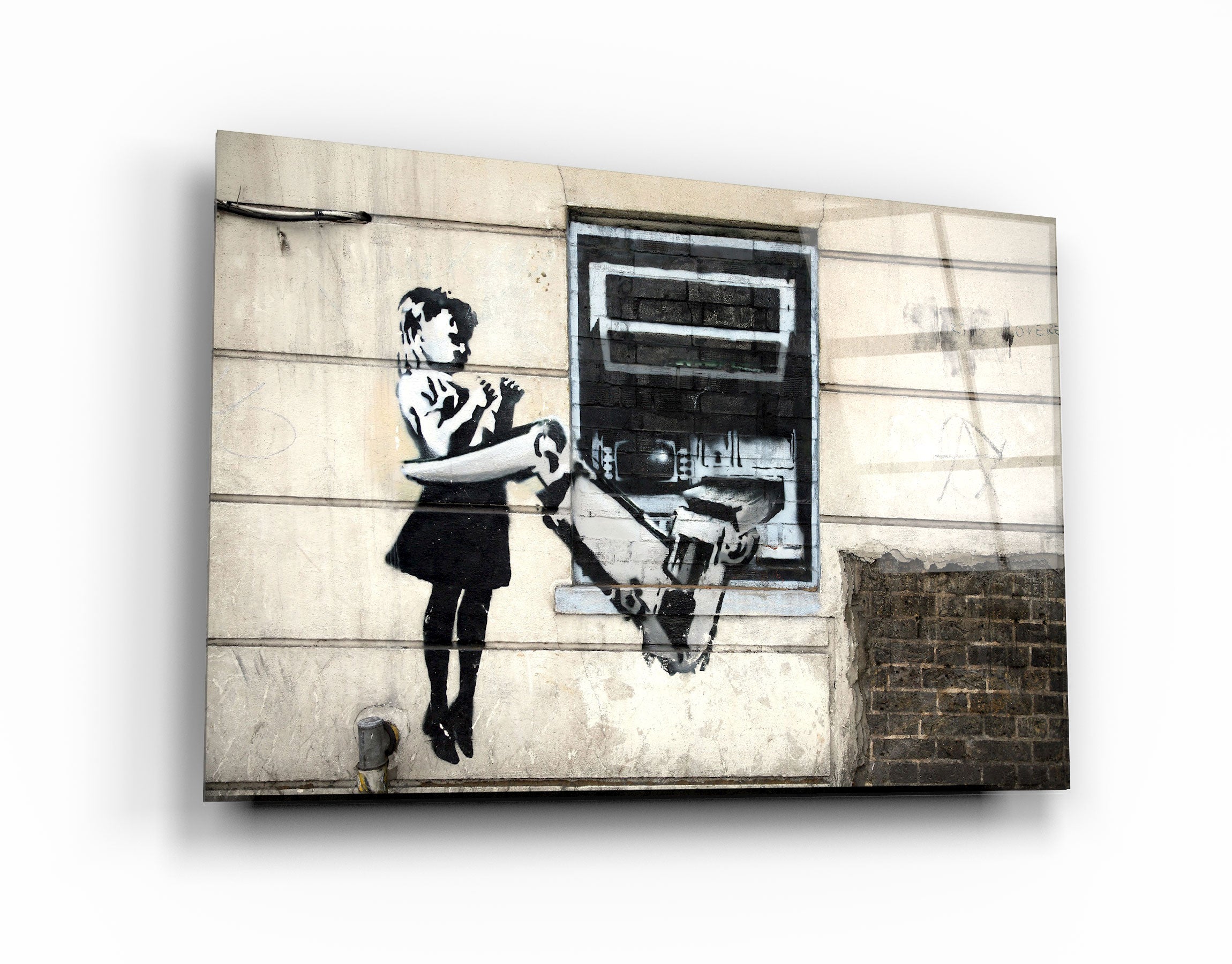 ・"Banksy - Cash Machine Girl Graffiti"・Glass Wall Art