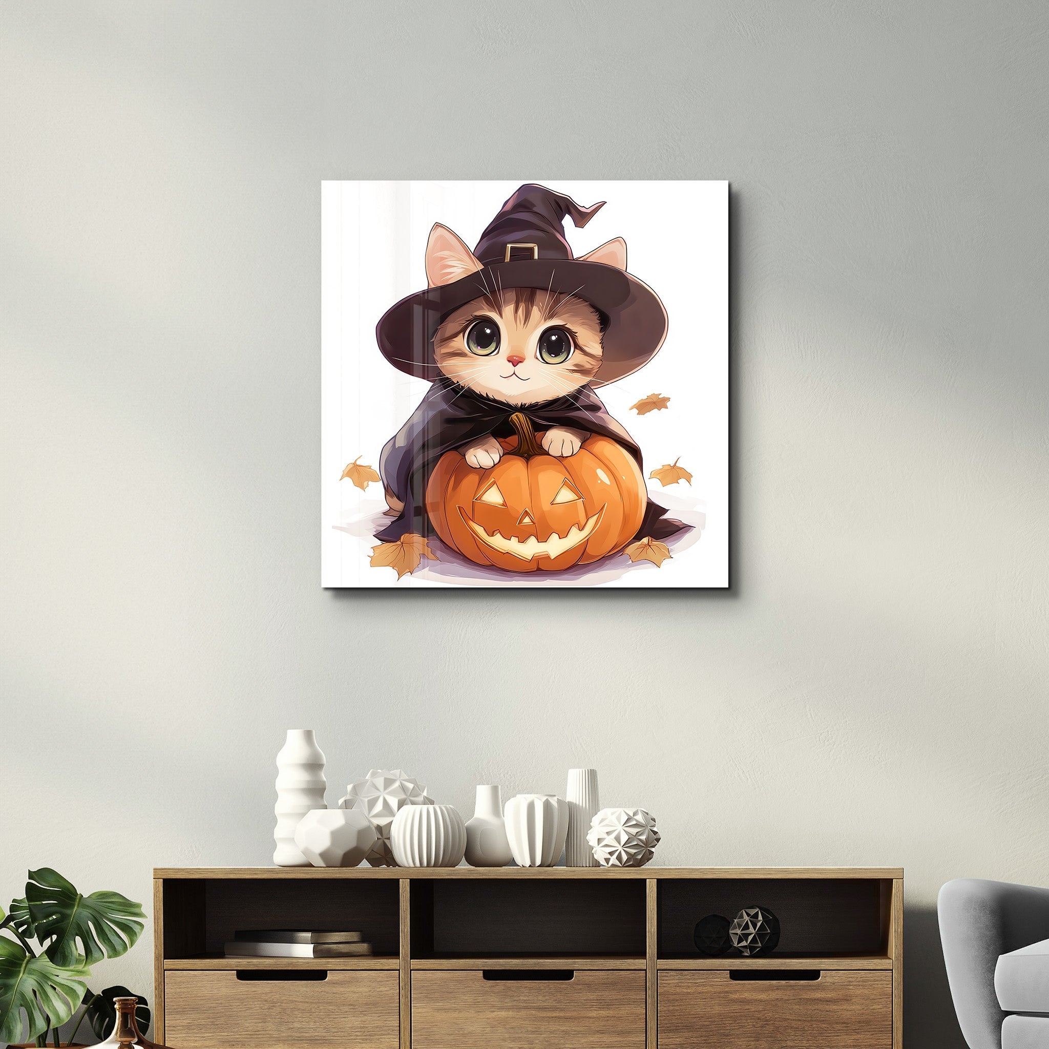 Chaton | Art mural en verre de style Halloween