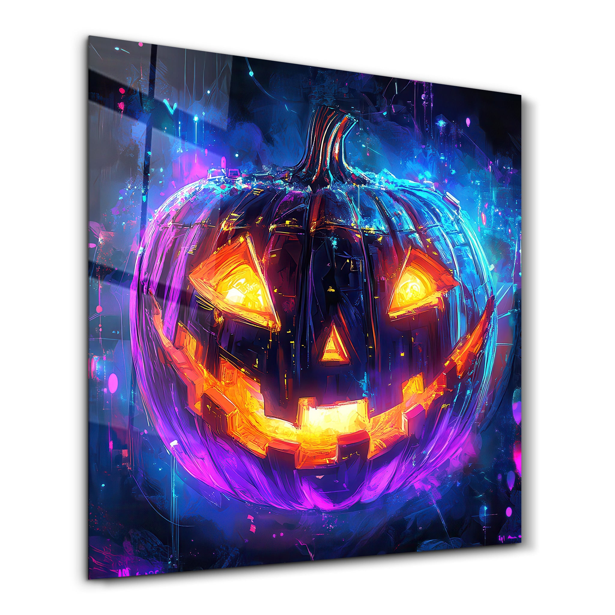 Neon Pumpkin | Halloween Style Glass Wall Art