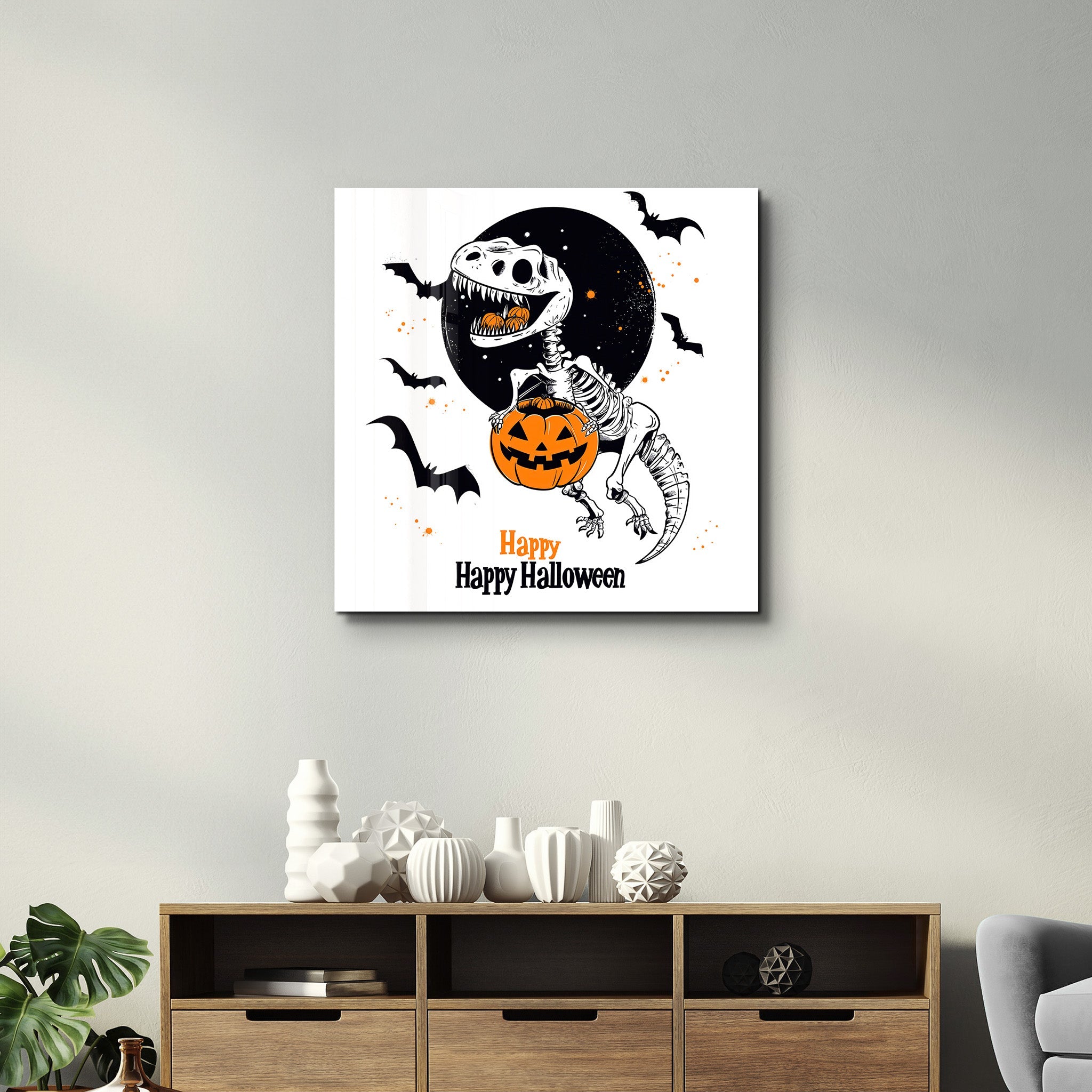 Dino Fröhliches Halloween | Halloween-Stil <tc>Glasbild</tc>