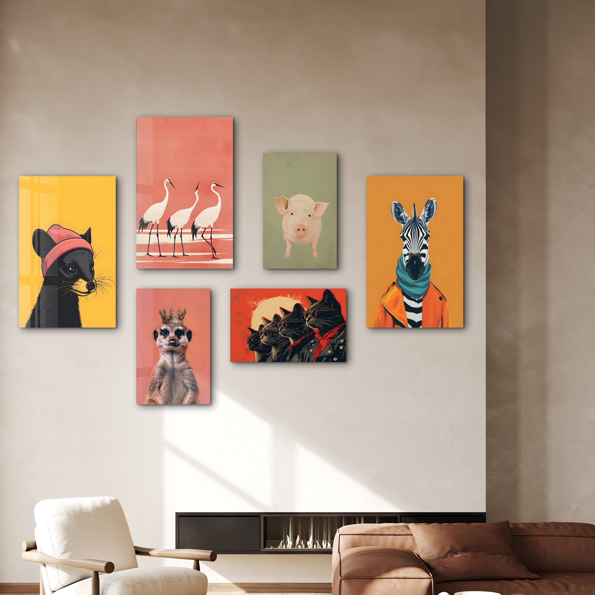 Vivid and Stylish Wildlife Gallery Glass Wall Art Set