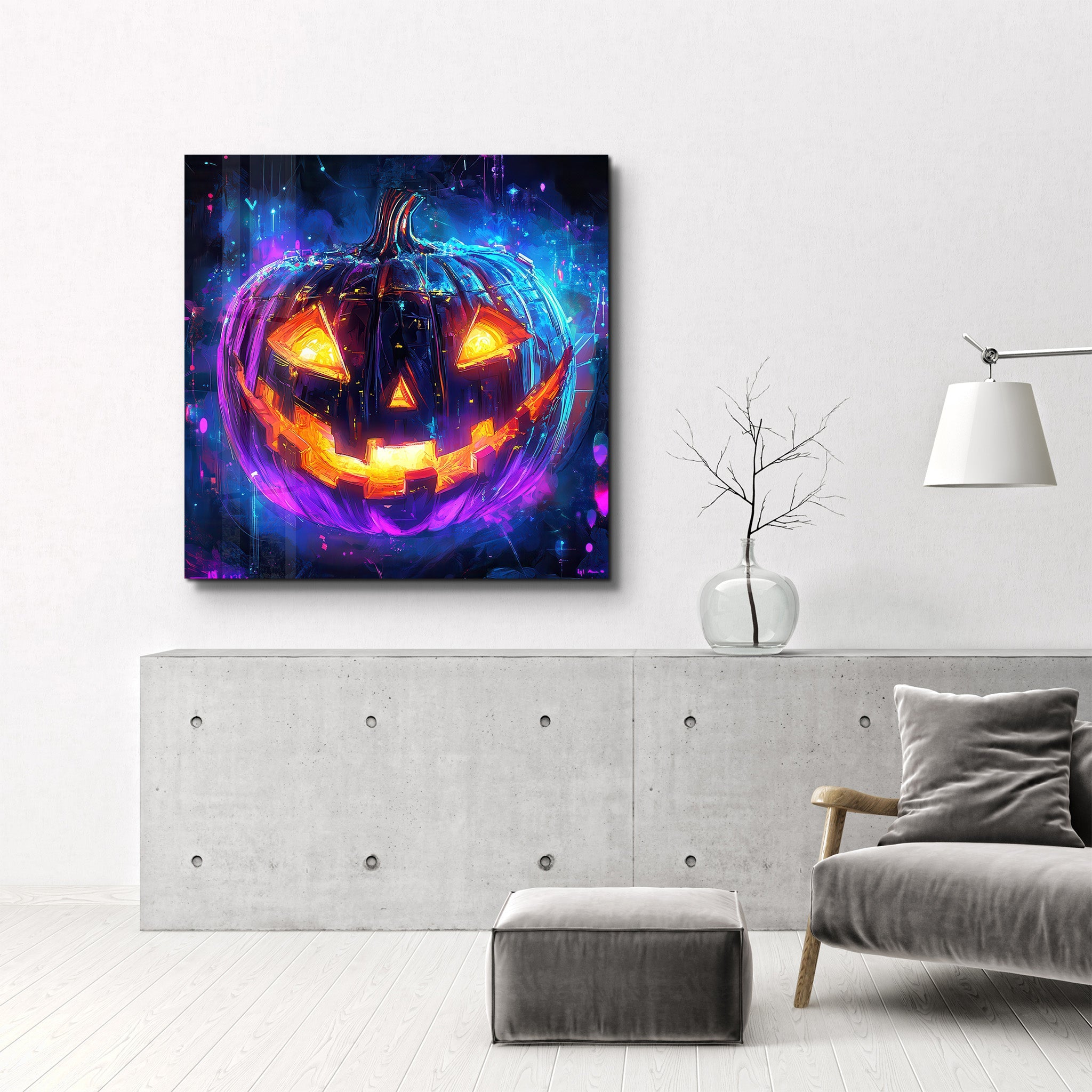 Neon Pumpkin | Halloween Style Glass Wall Art