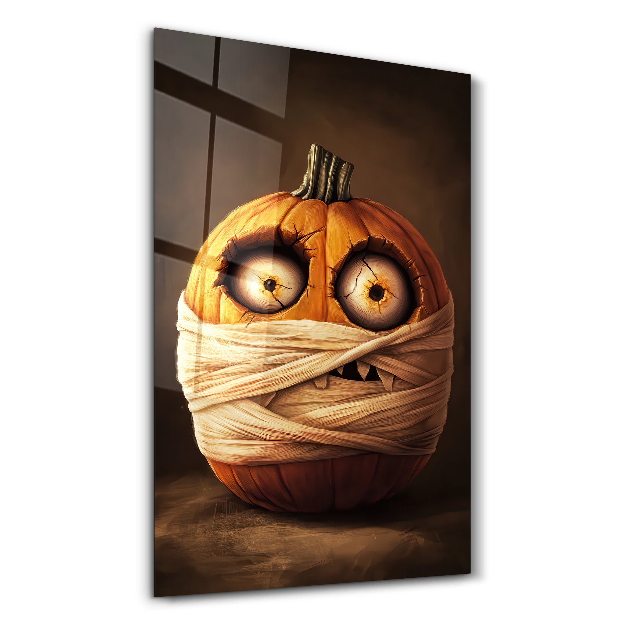 Pumpkin Mummy Mischief | Halloween Glass Wall Art