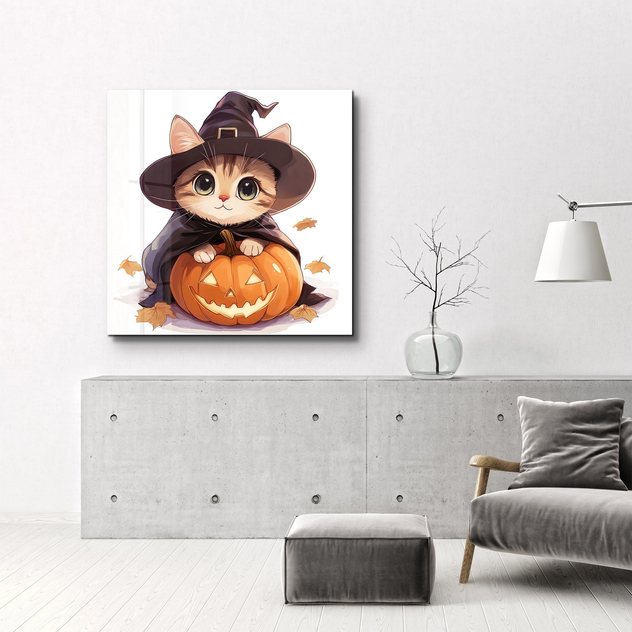 Chaton | Art mural en verre de style Halloween