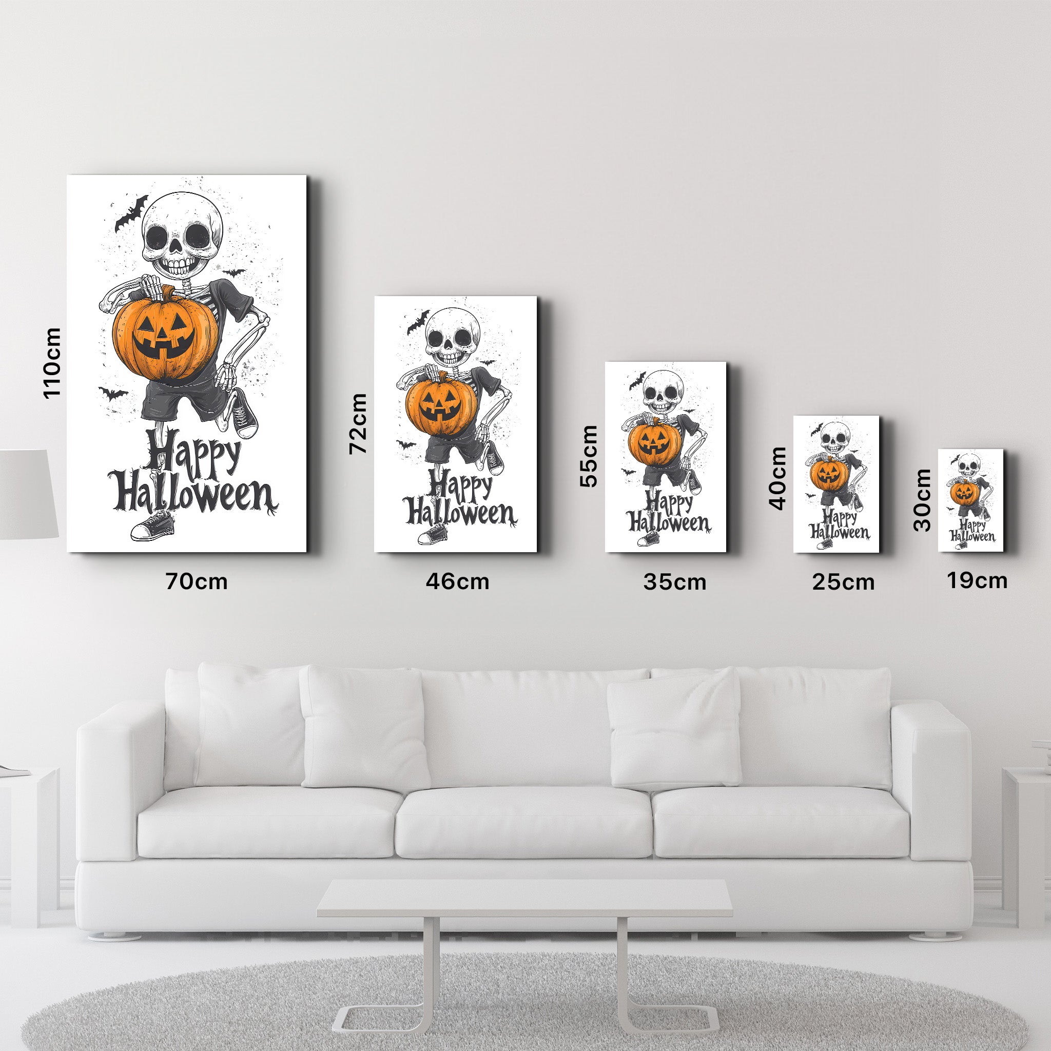 Skeleton Holding a Jack-O'-Lantern | Halloween Glass Wall Art