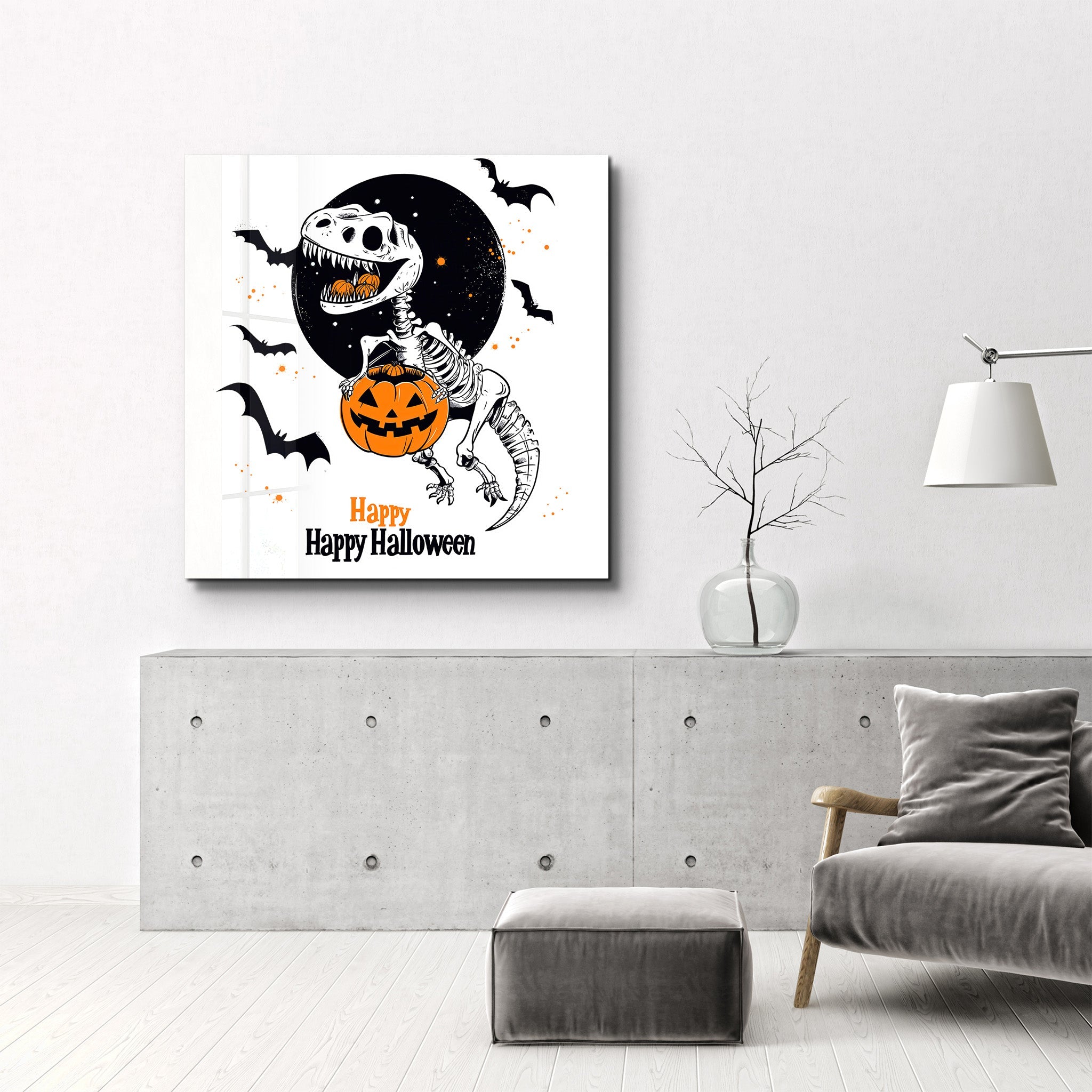 Dino Fröhliches Halloween | Halloween-Stil <tc>Glasbild</tc>