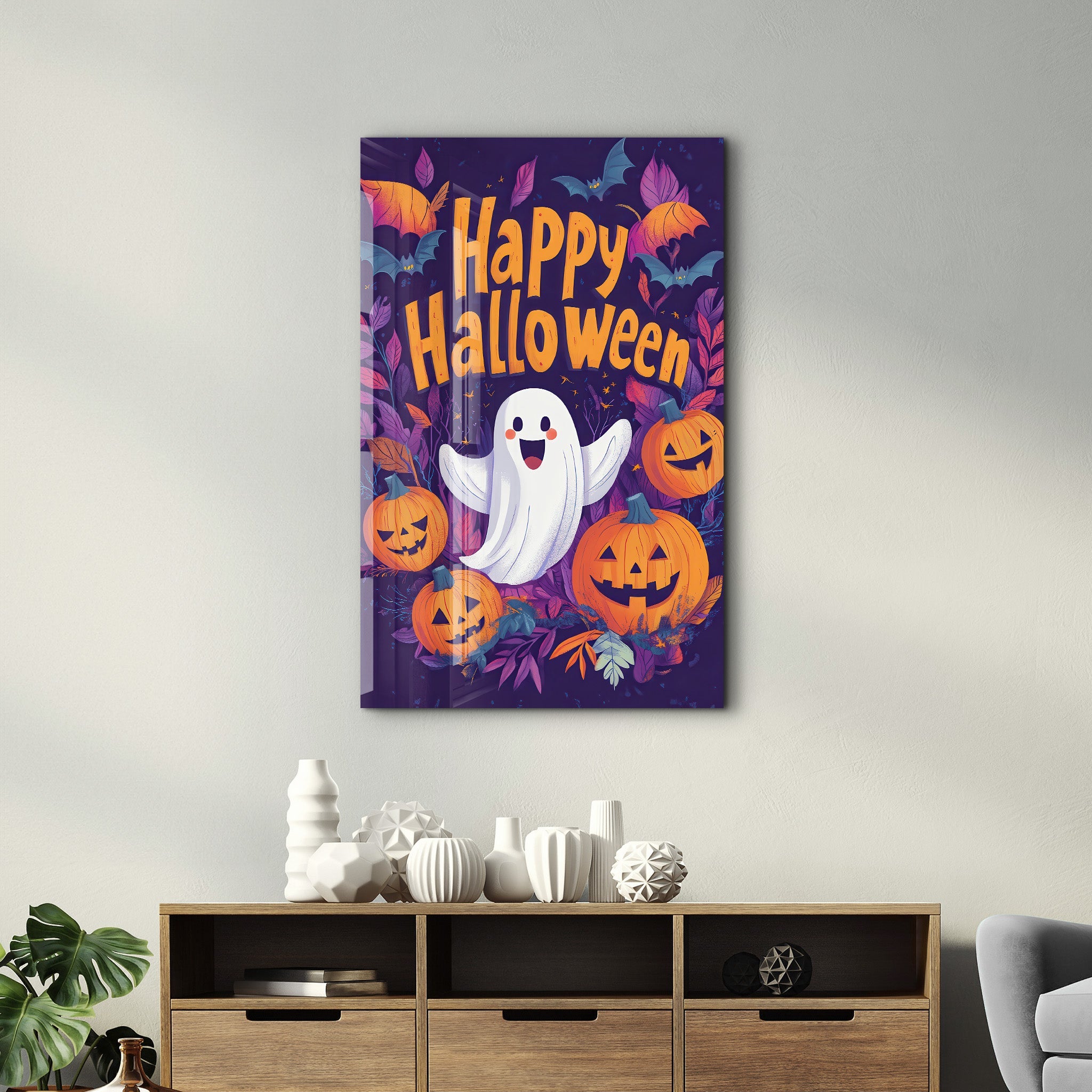 Joyeux fantôme joyeux Halloween | Art mural en verre