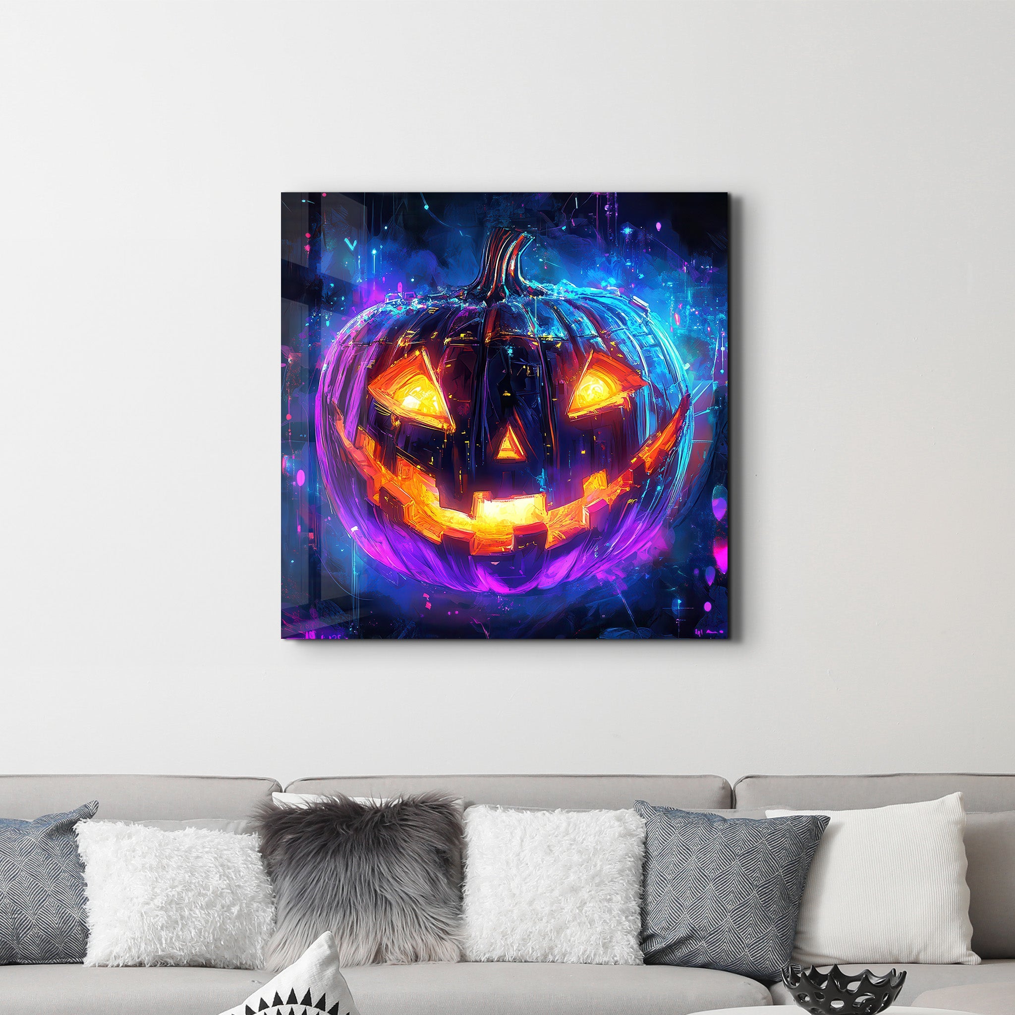 Neon Pumpkin | Halloween Style Glass Wall Art