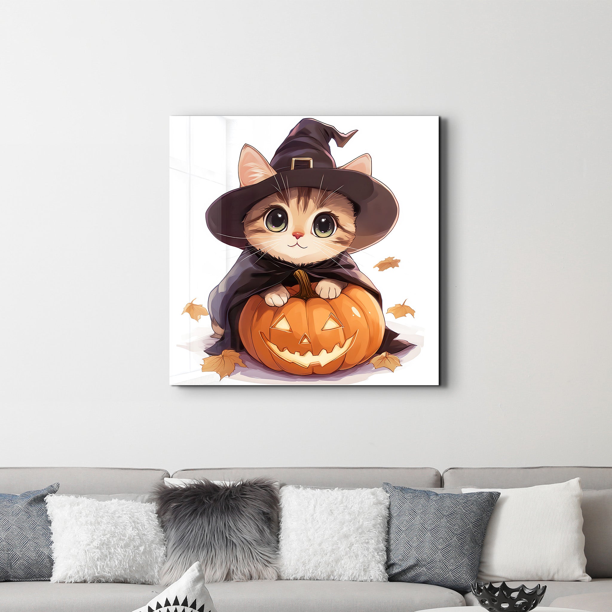 Chaton | Art mural en verre de style Halloween