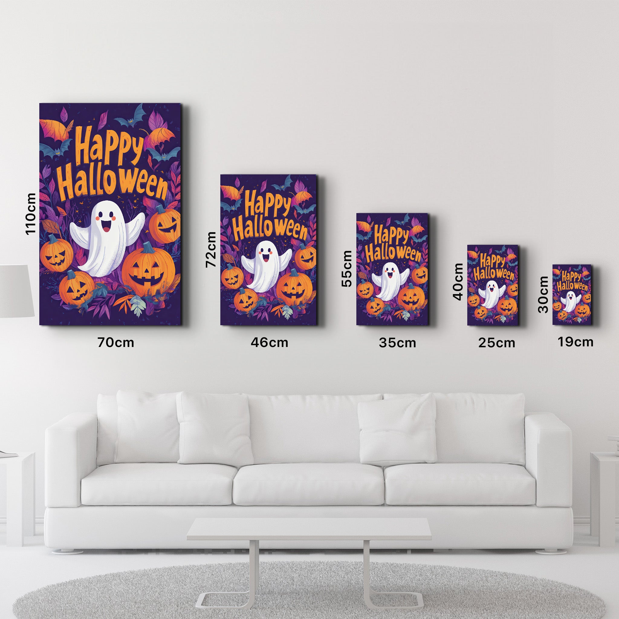 Cheerful Ghost Happy Halloween | Glass Wall Art