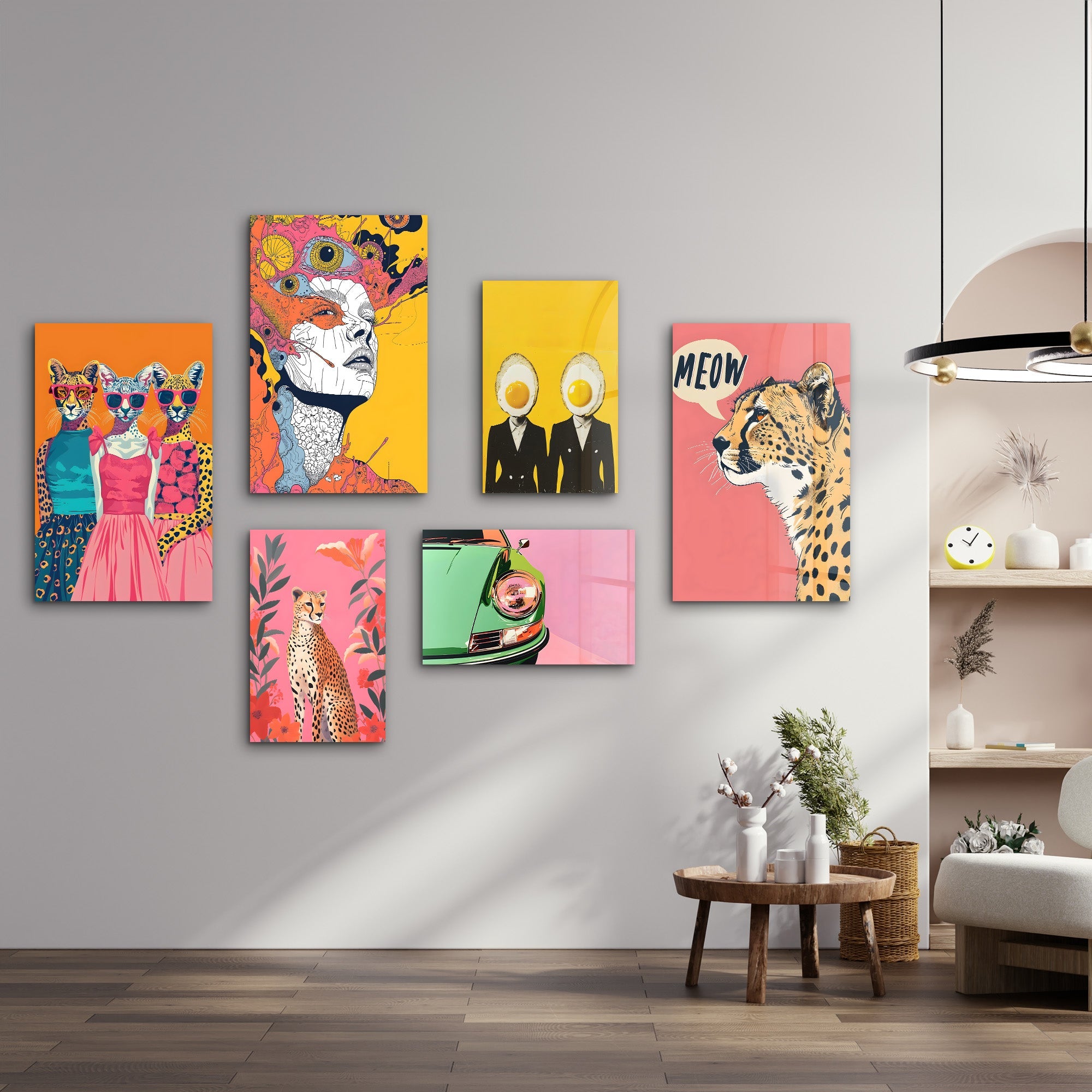 Retro Pop & Surrealist Safari Gallery Glass Wall Art Set