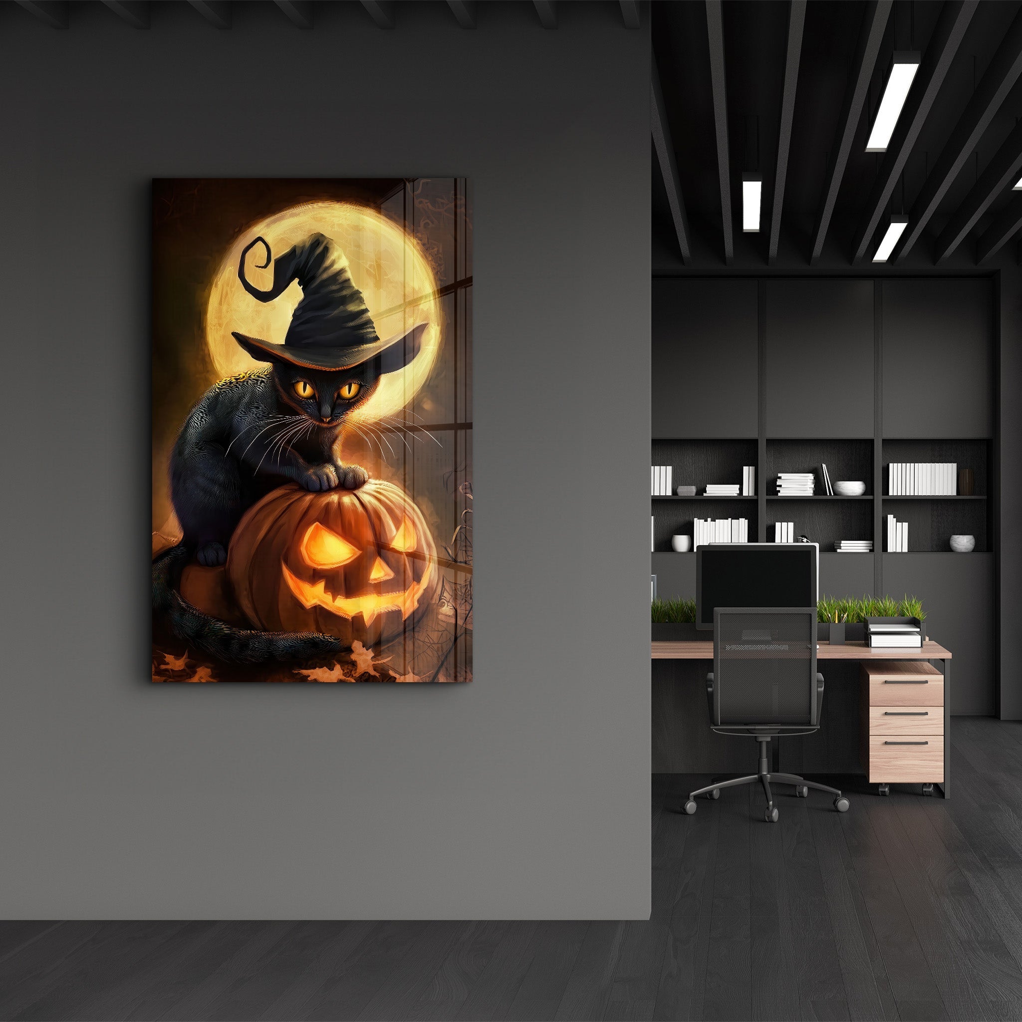 Sorcière minou | Décoration murale en verre pour Halloween