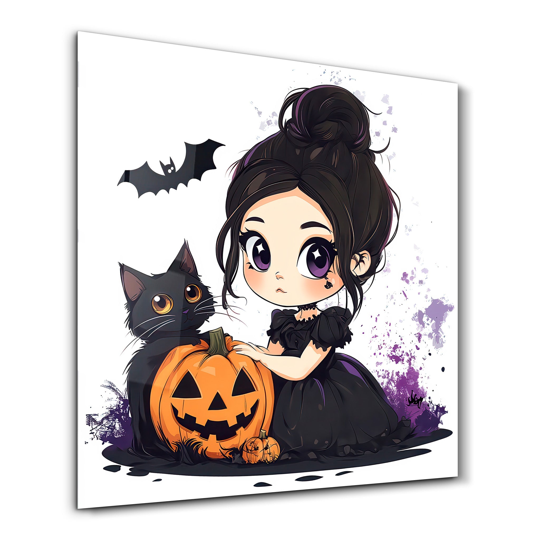 Lil' Witch and Her Pumpkin Pal | Halloween Style Glass Wall Art