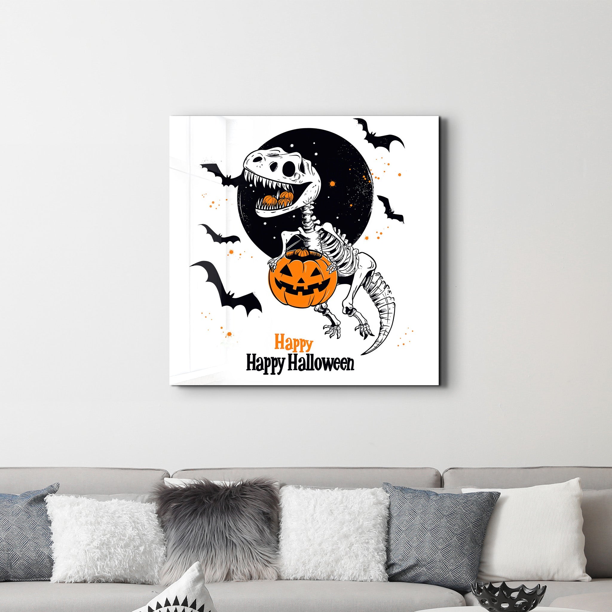 Dino Fröhliches Halloween | Halloween-Stil <tc>Glasbild</tc>