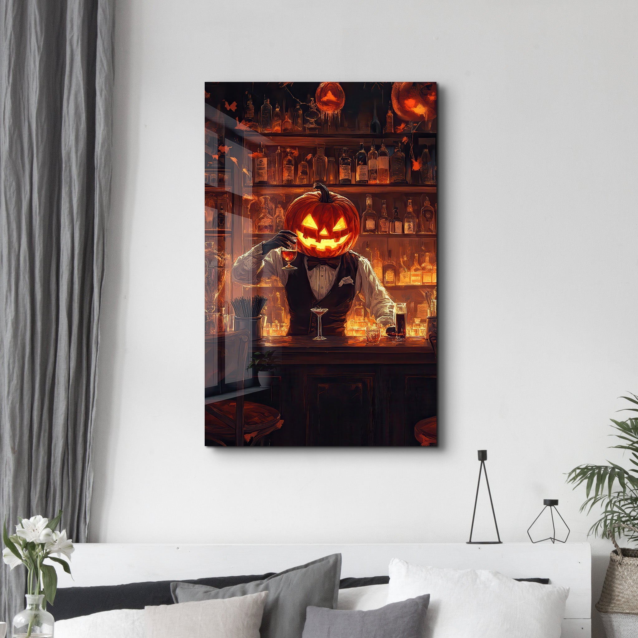 Pumpkin Bartender | Halloween Glass Wall Art