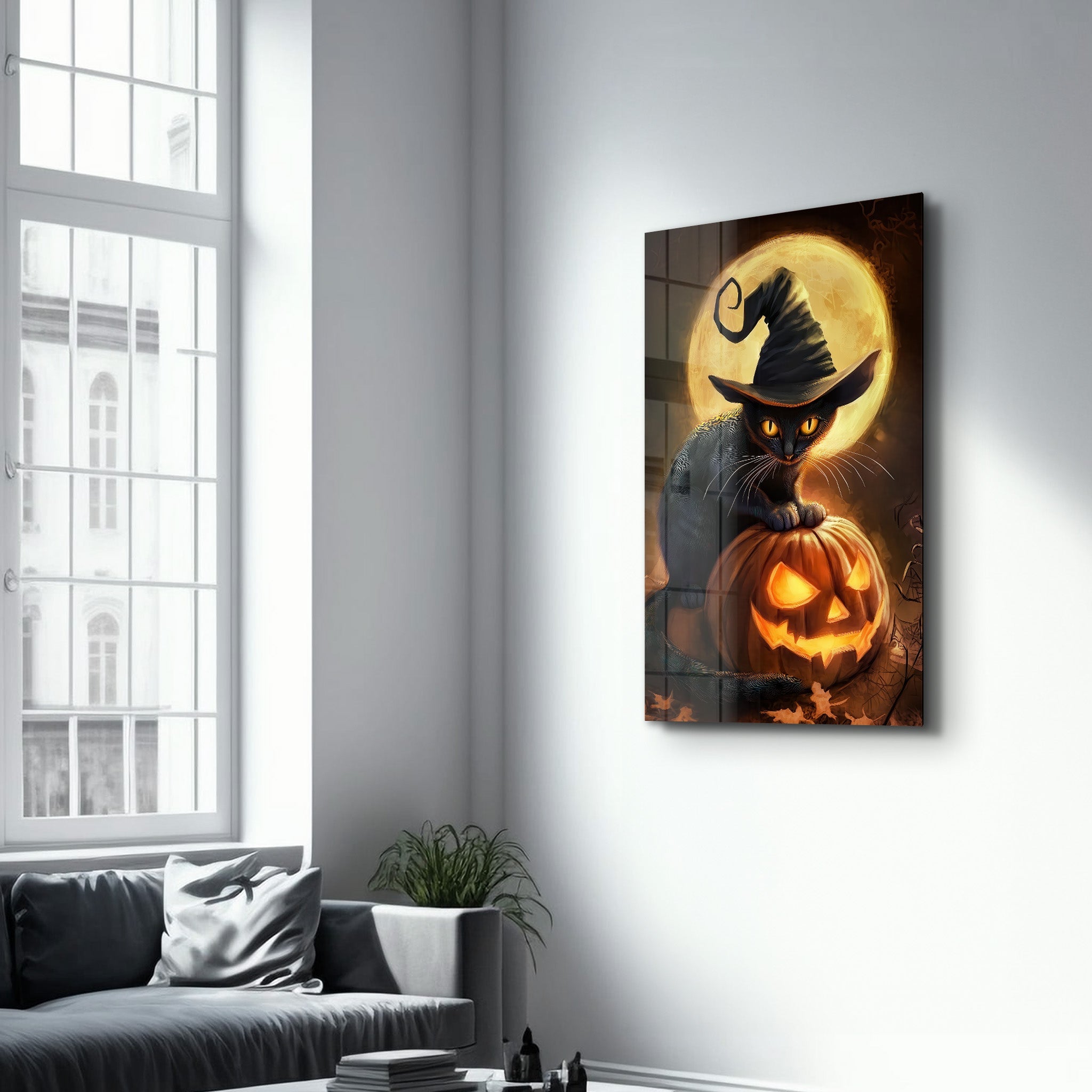 Sorcière minou | Décoration murale en verre pour Halloween