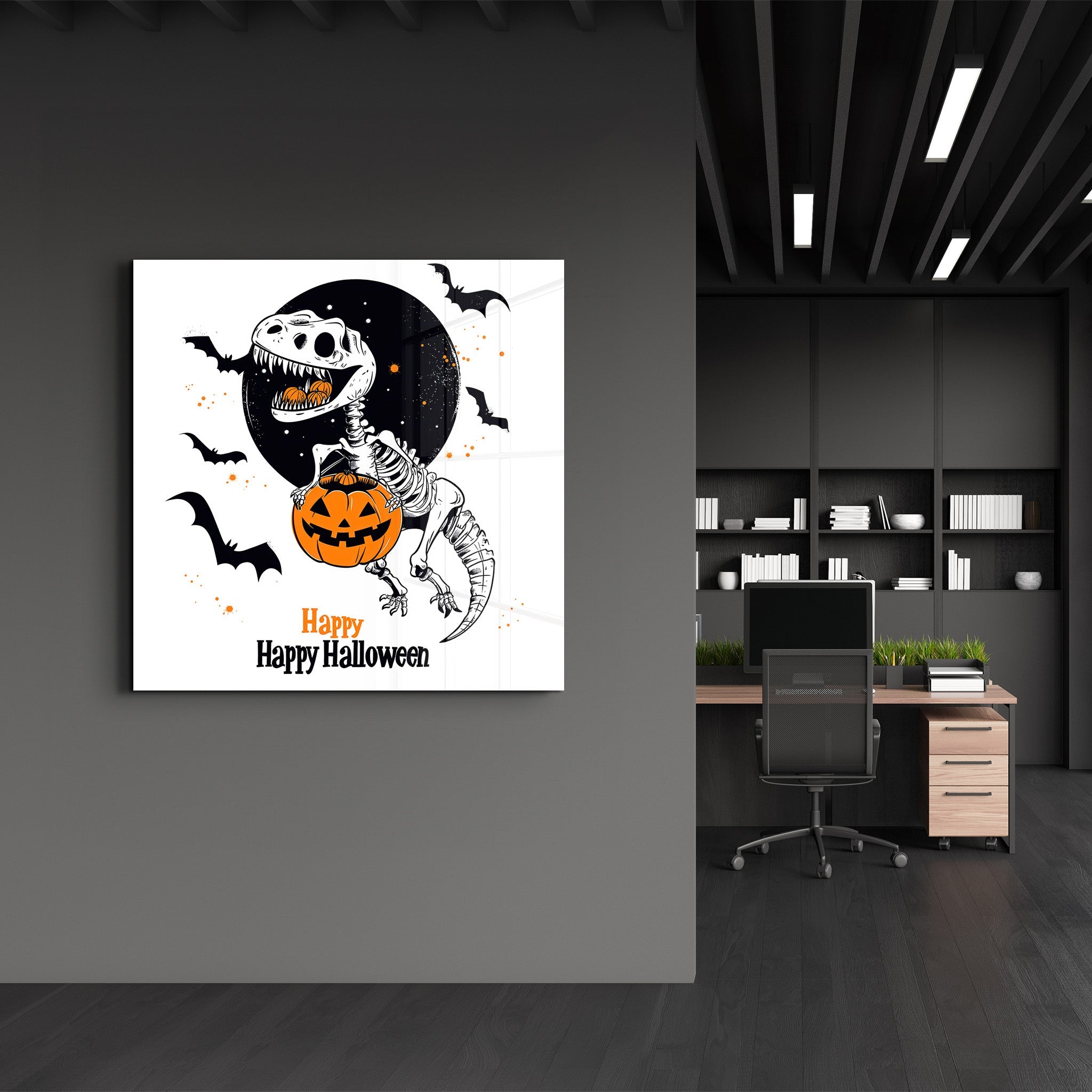 Dino Happy Halloween | Halloween Style Glass Wall Art