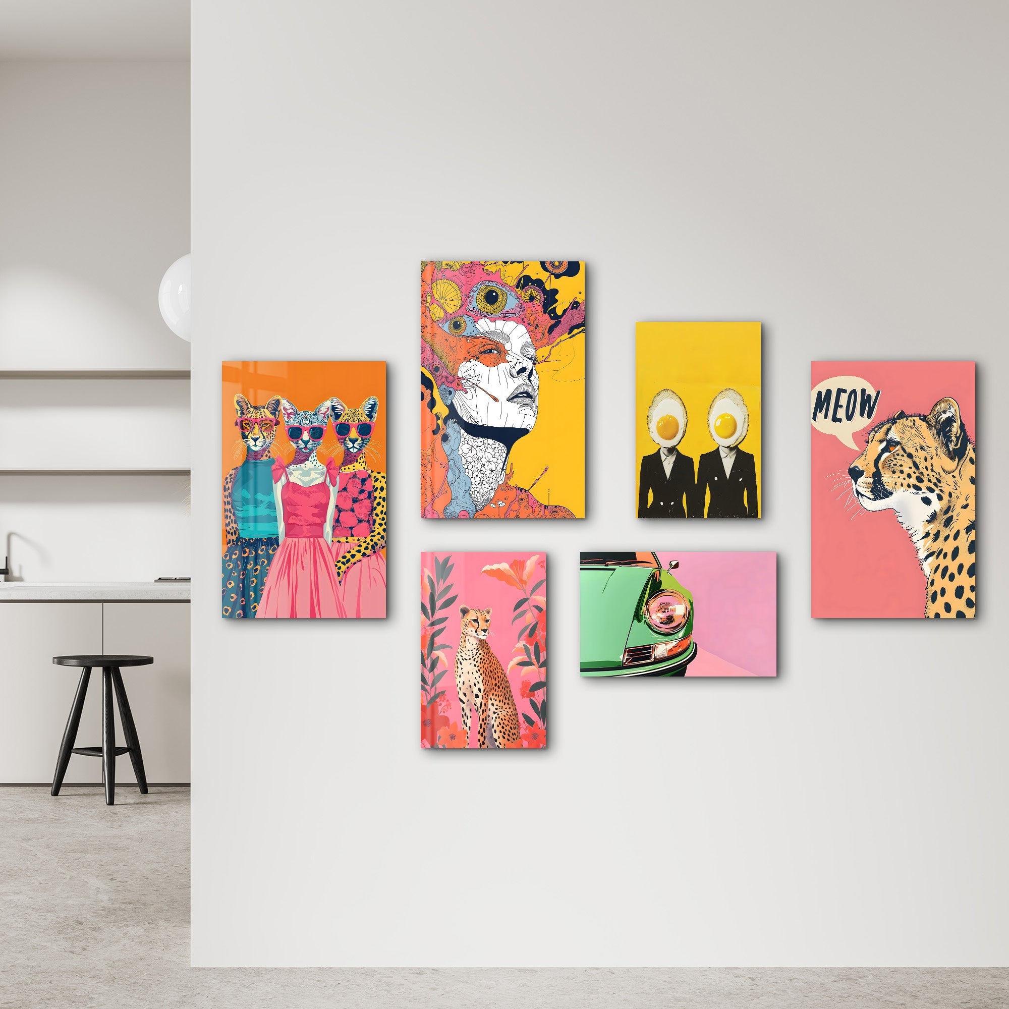 Retro Pop & Surrealist Safari Gallery Glass Wall Art Set