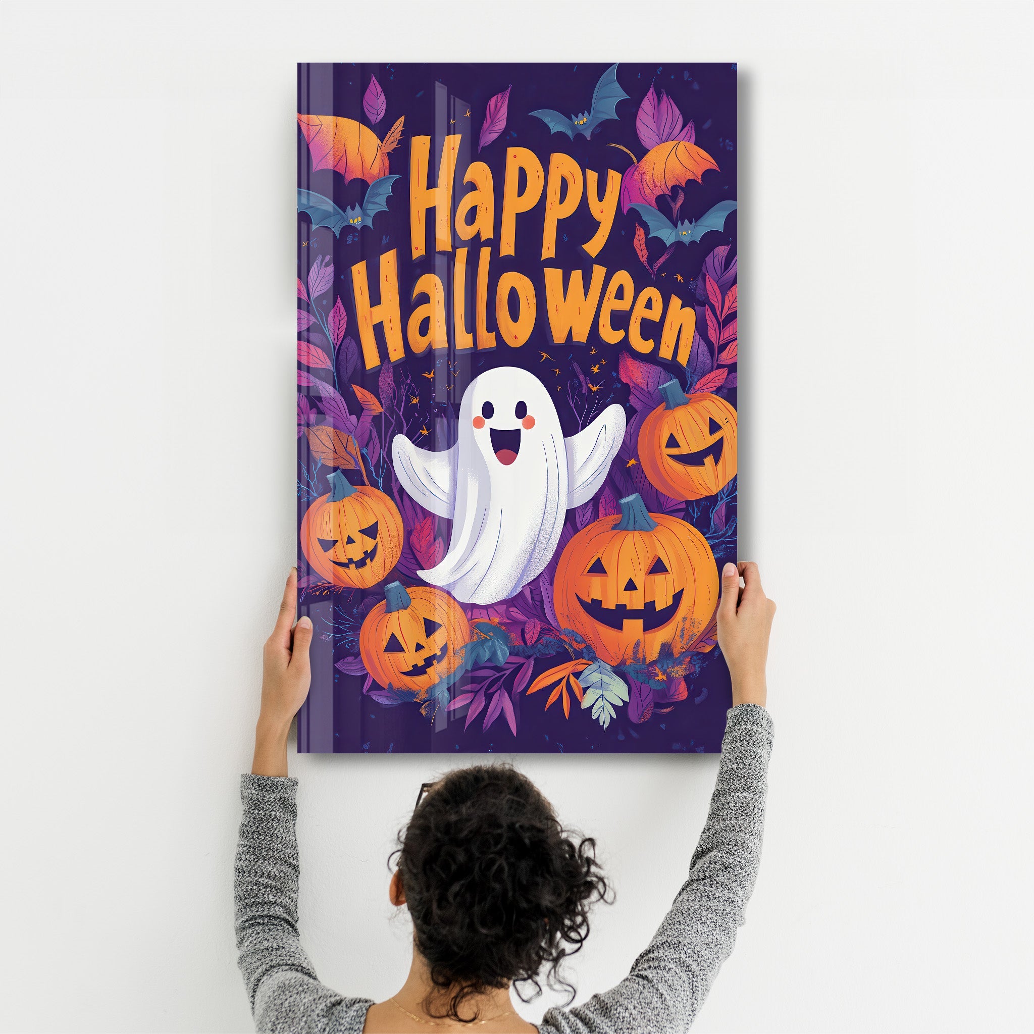 Joyeux fantôme joyeux Halloween | Art mural en verre