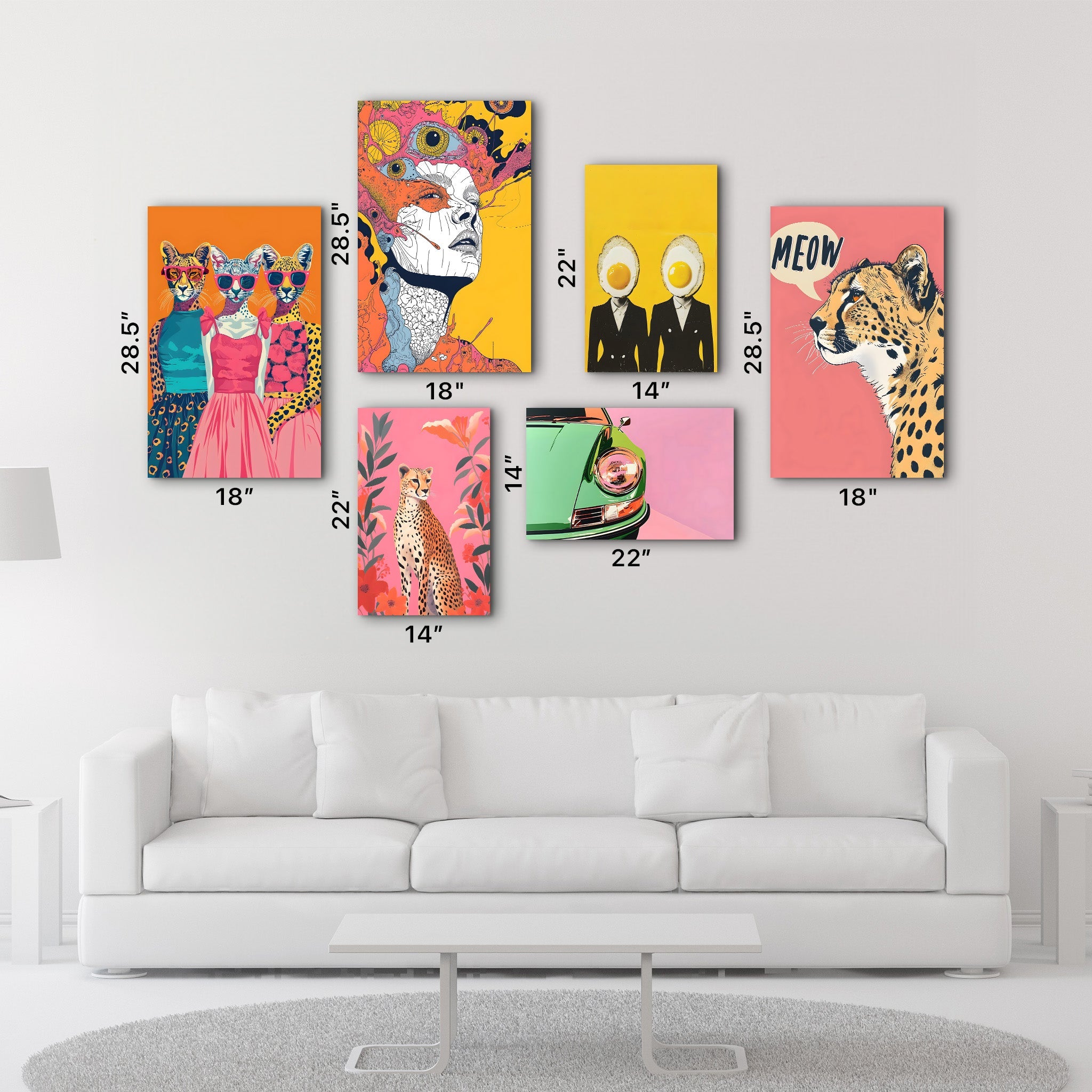 Retro Pop & Surrealist Safari Gallery Glass Wall Art Set