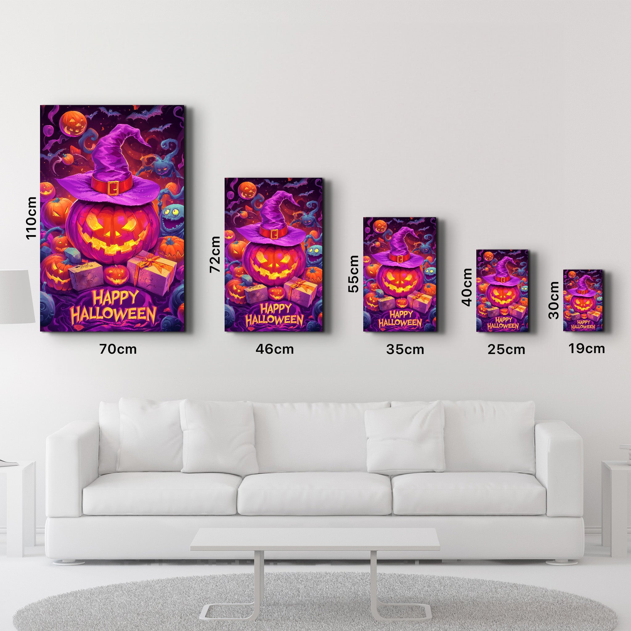 Glowing Jack-O-Lanterns | Halloween Glass Wall Art