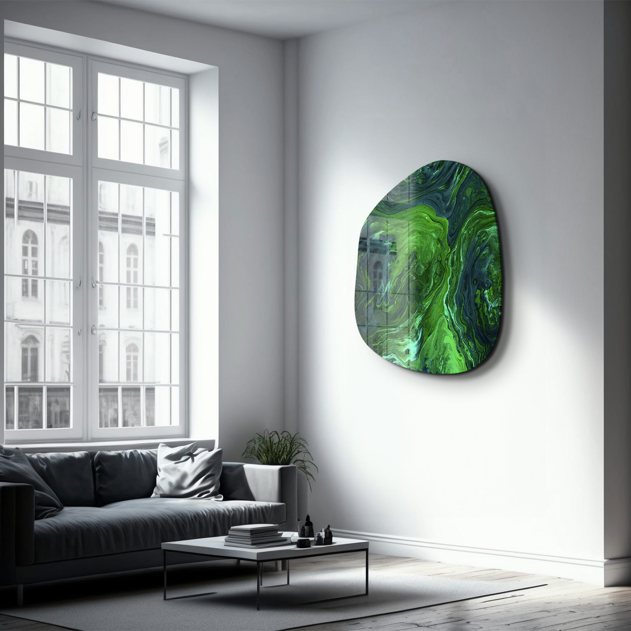 ・« Encre verte »・Art mural en verre de la collection Amorphe