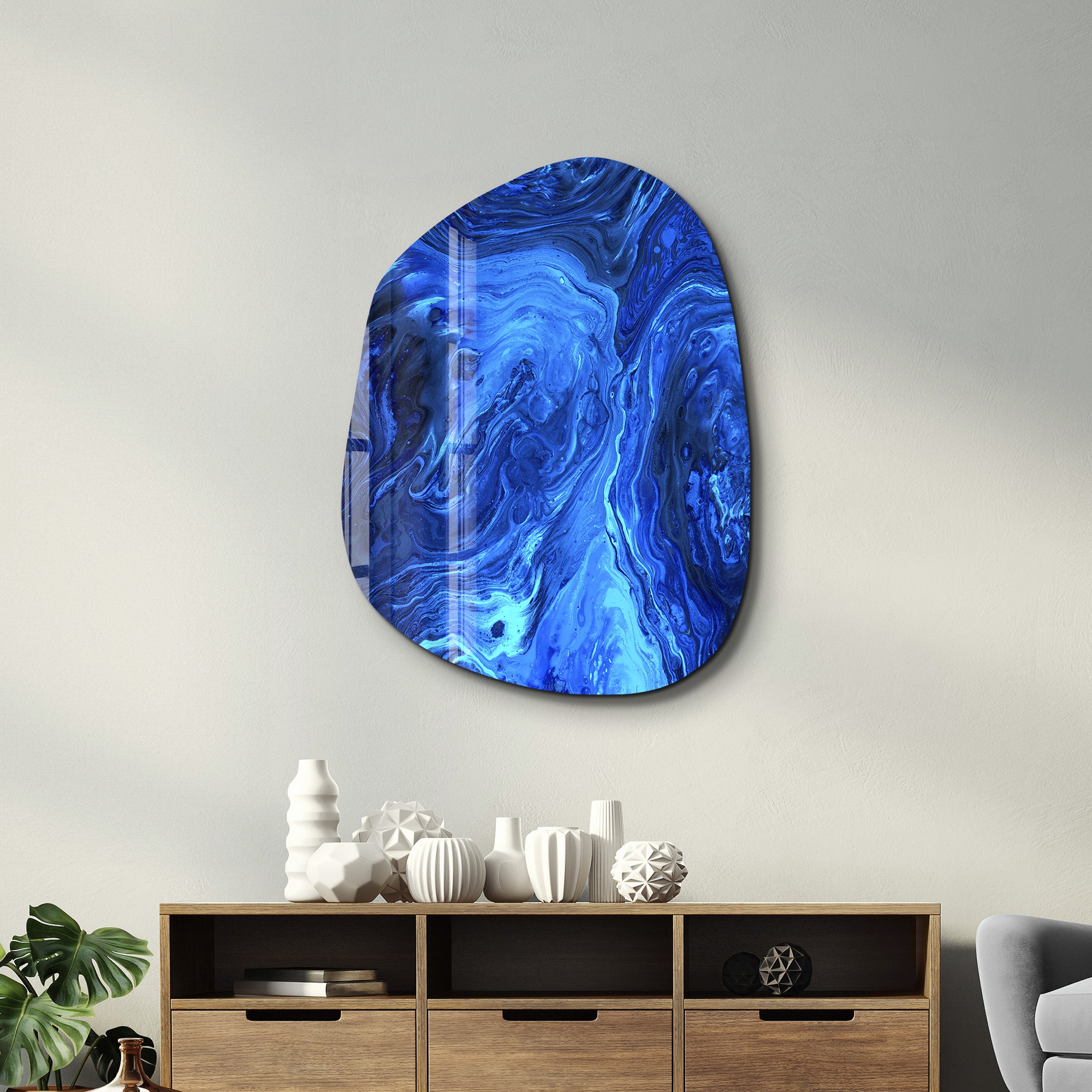 ・« Encre bleue »・Art mural en verre de la collection Amorphe
