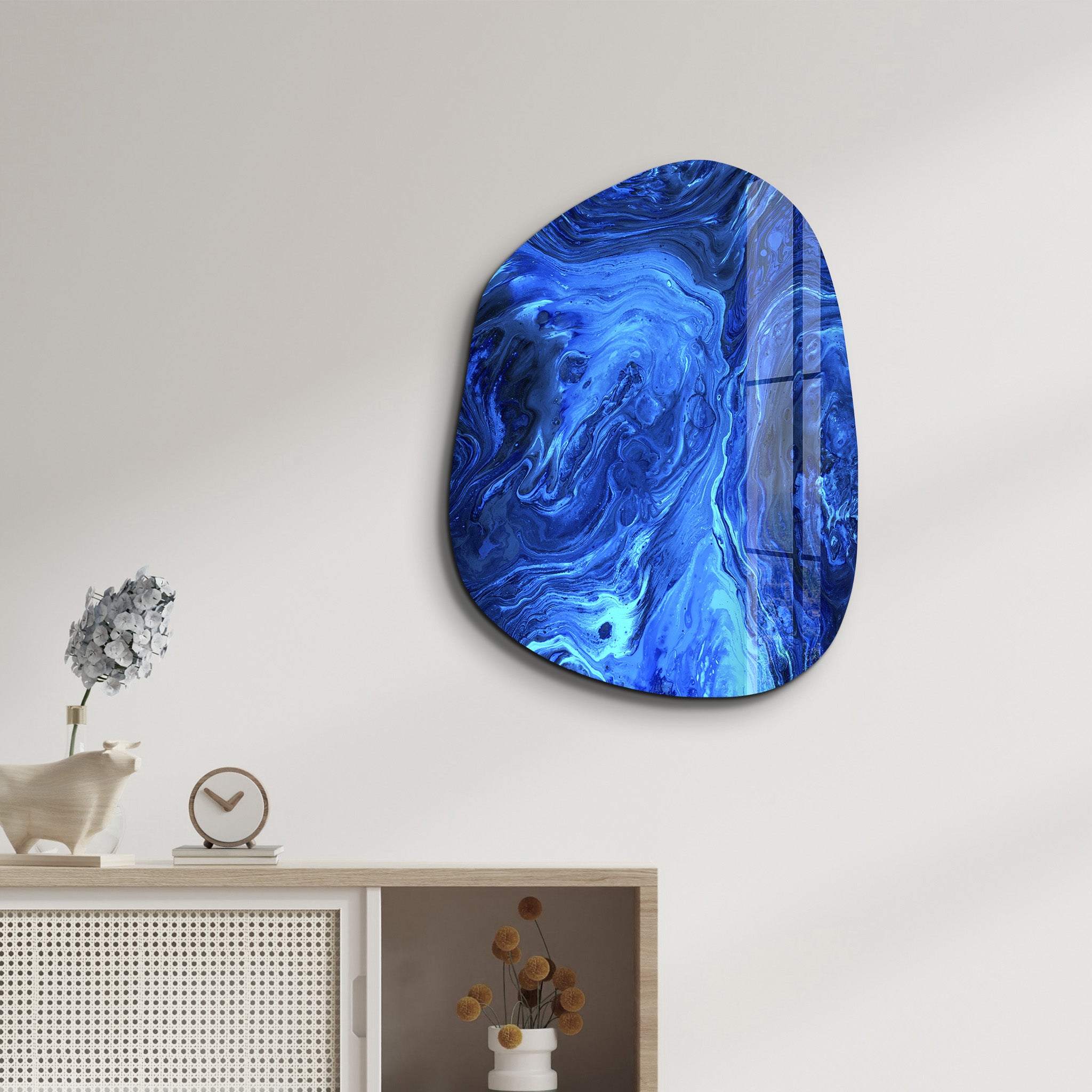 ・« Encre bleue »・Art mural en verre de la collection Amorphe