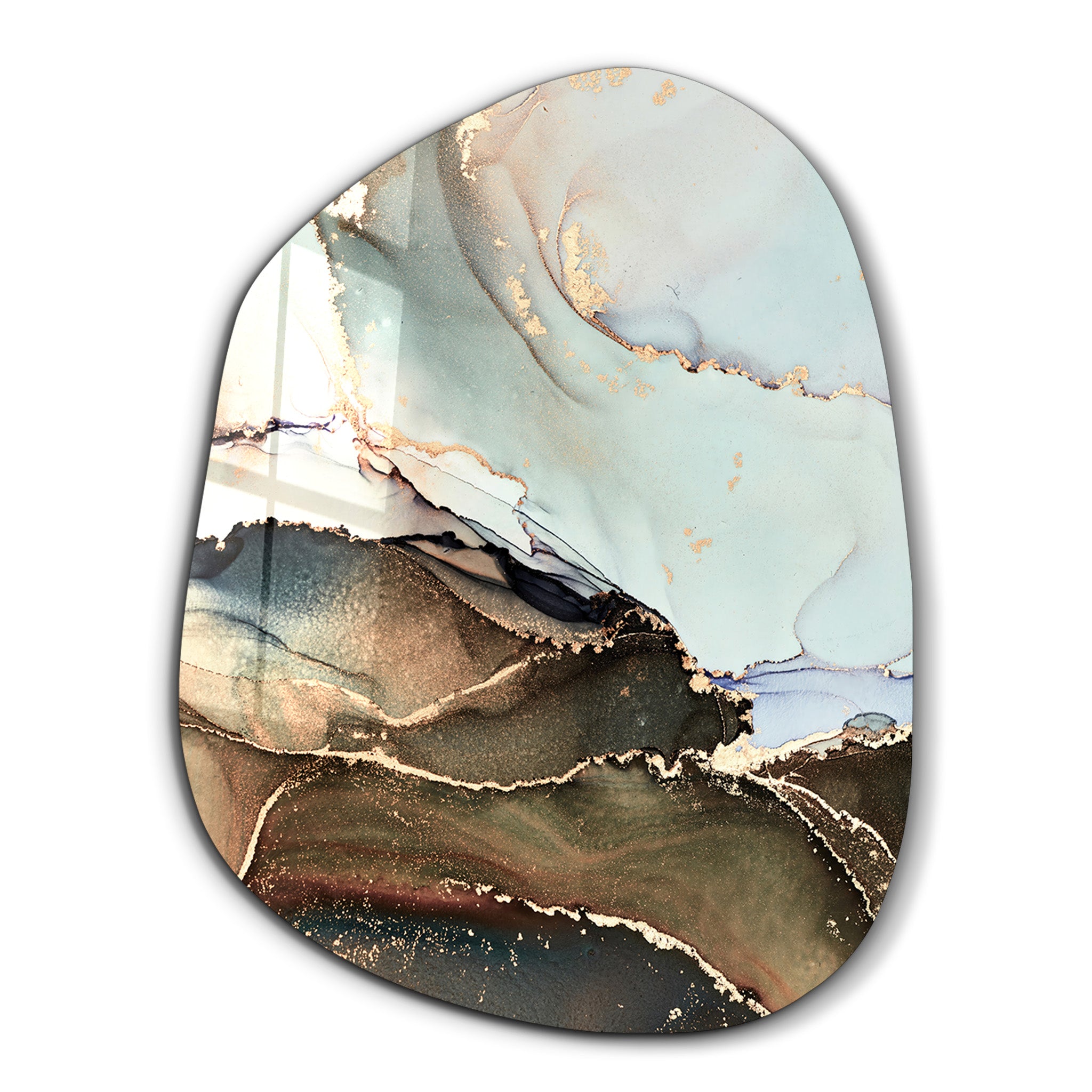 ・"Marble Brown and Light Blue"・Amorphous Collection Glass Wall Art