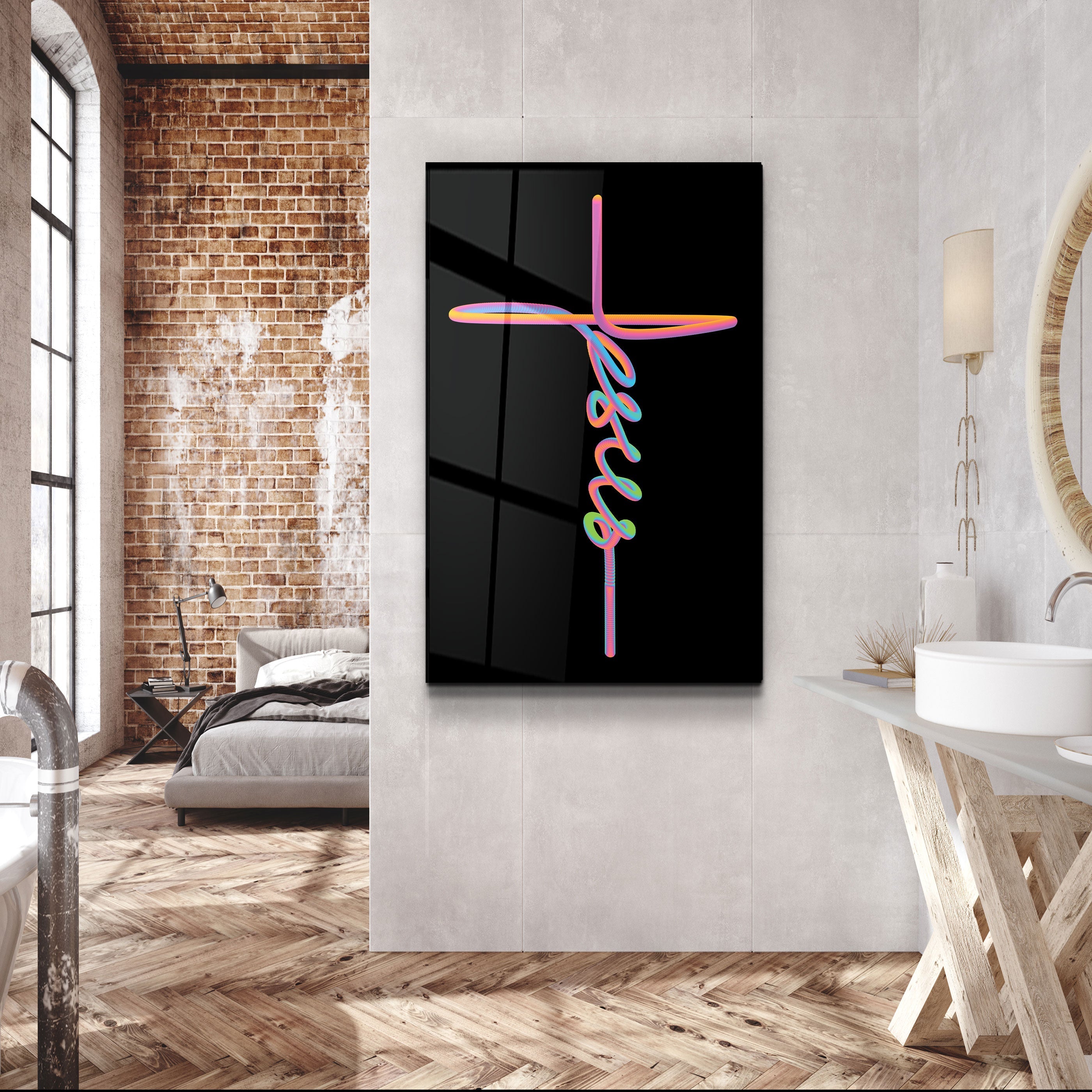 „Jesus & Kreuz“. Designer-Kollektion <tc>Glasbild</tc>
