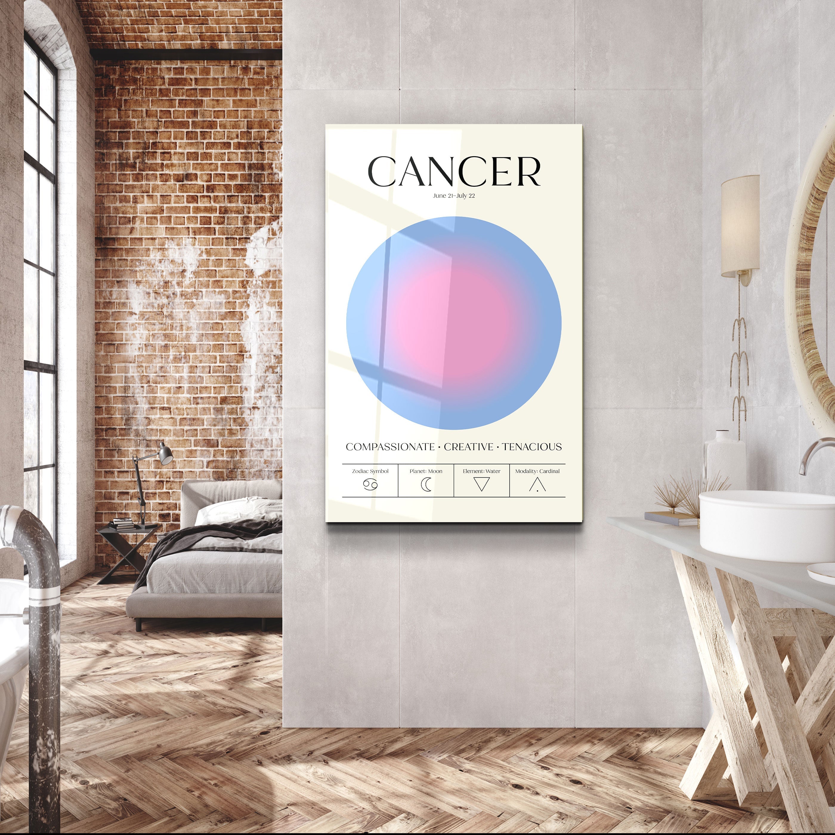 .."Cancer - Collection Aura". Art mural en verre du zodiaque