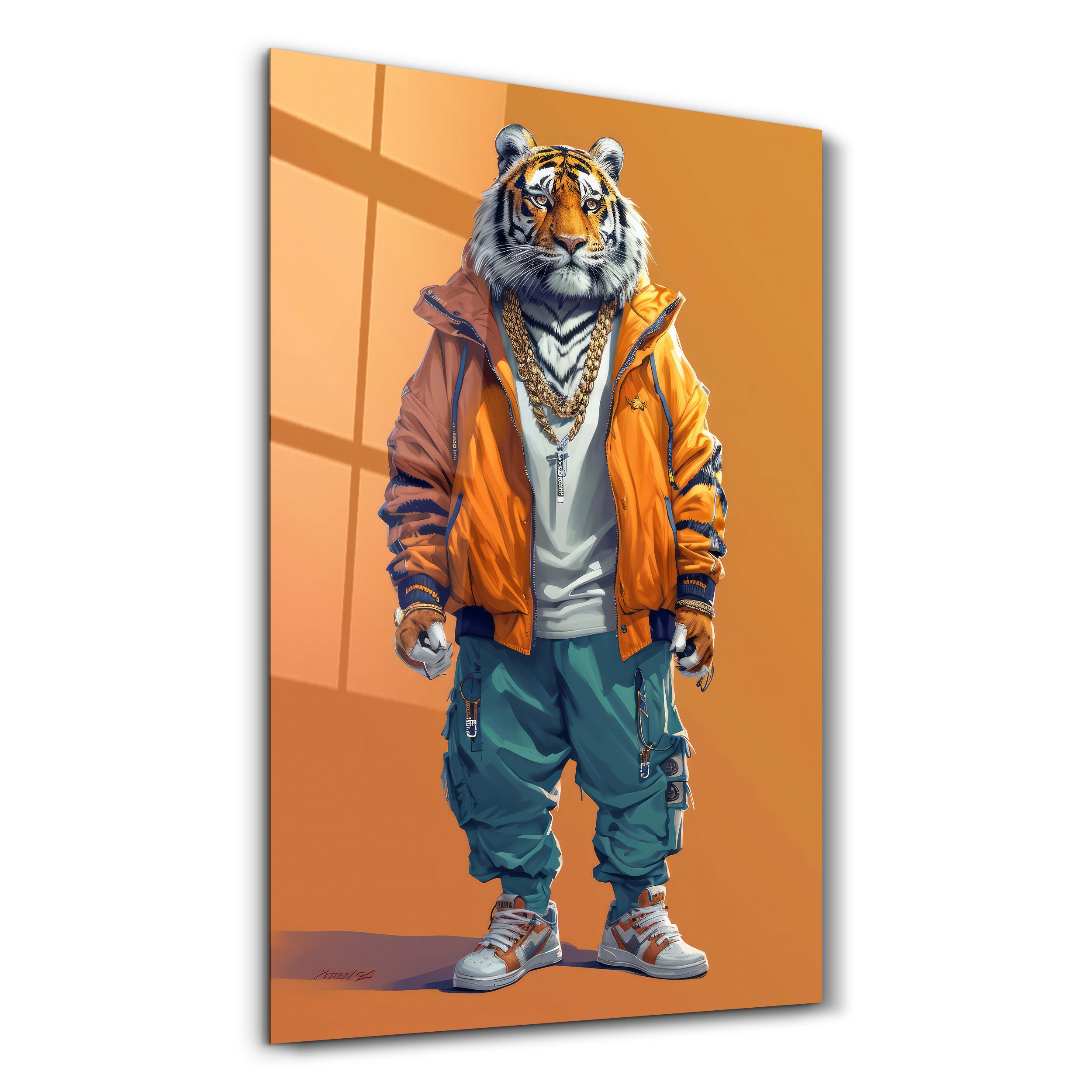 Stilvoller Tiger – <tc>Glasbild</tc>