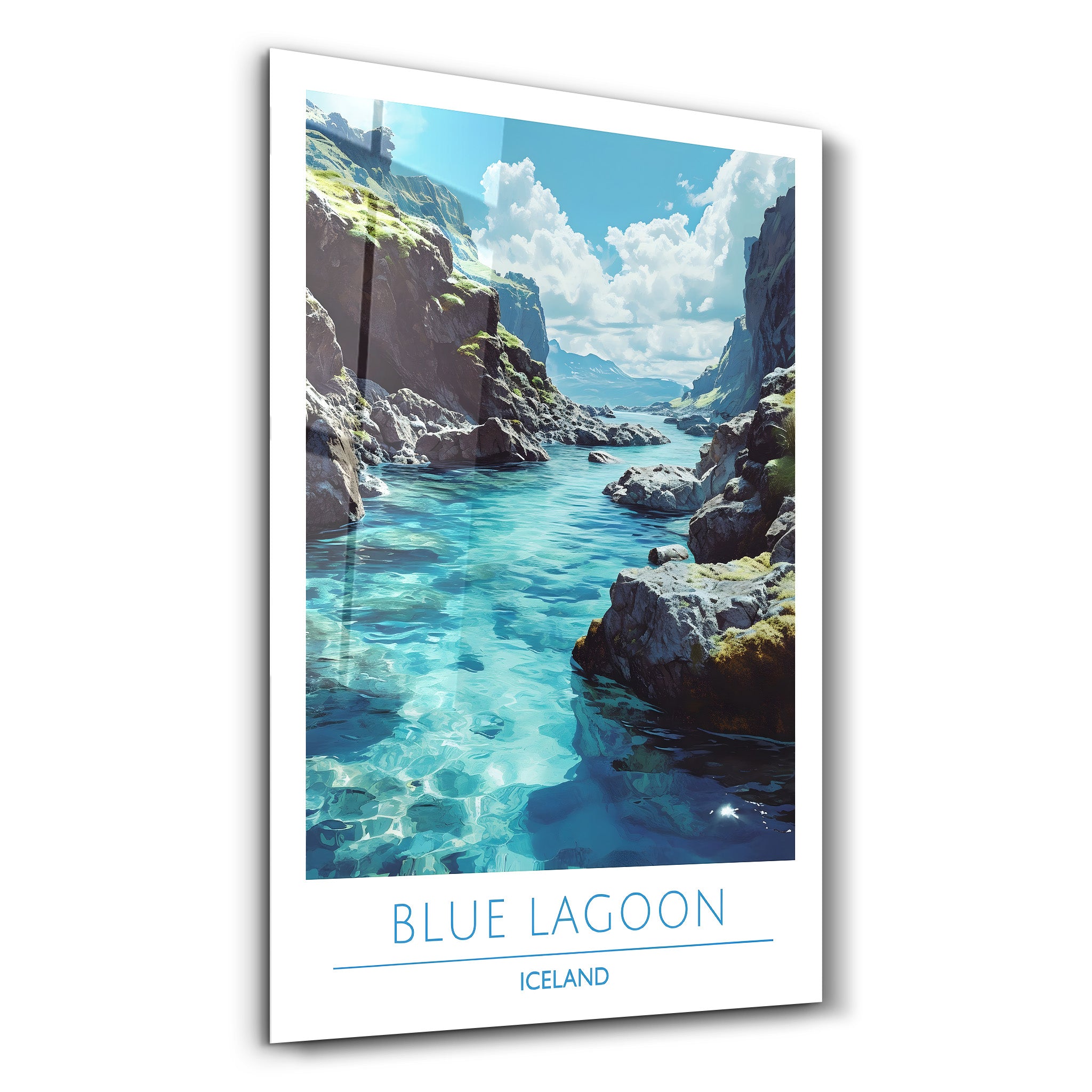 Blaue Lagune Island-Reiseposter | <tc>Glasbild</tc>