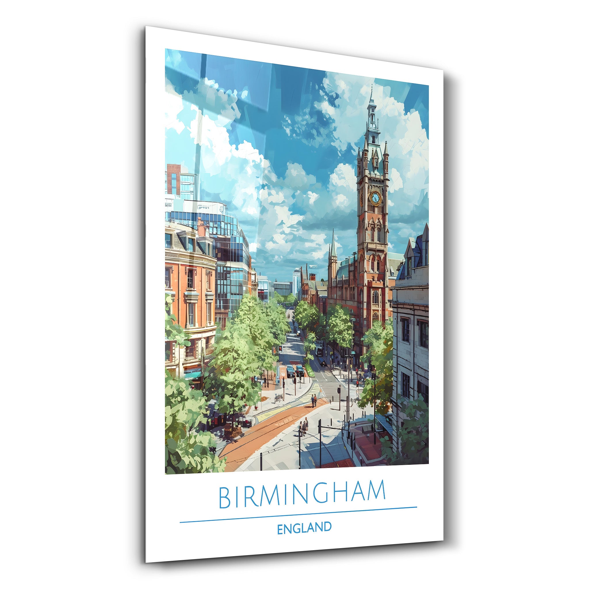 Birmingham England-Reiseposter | <tc>Glasbild</tc>