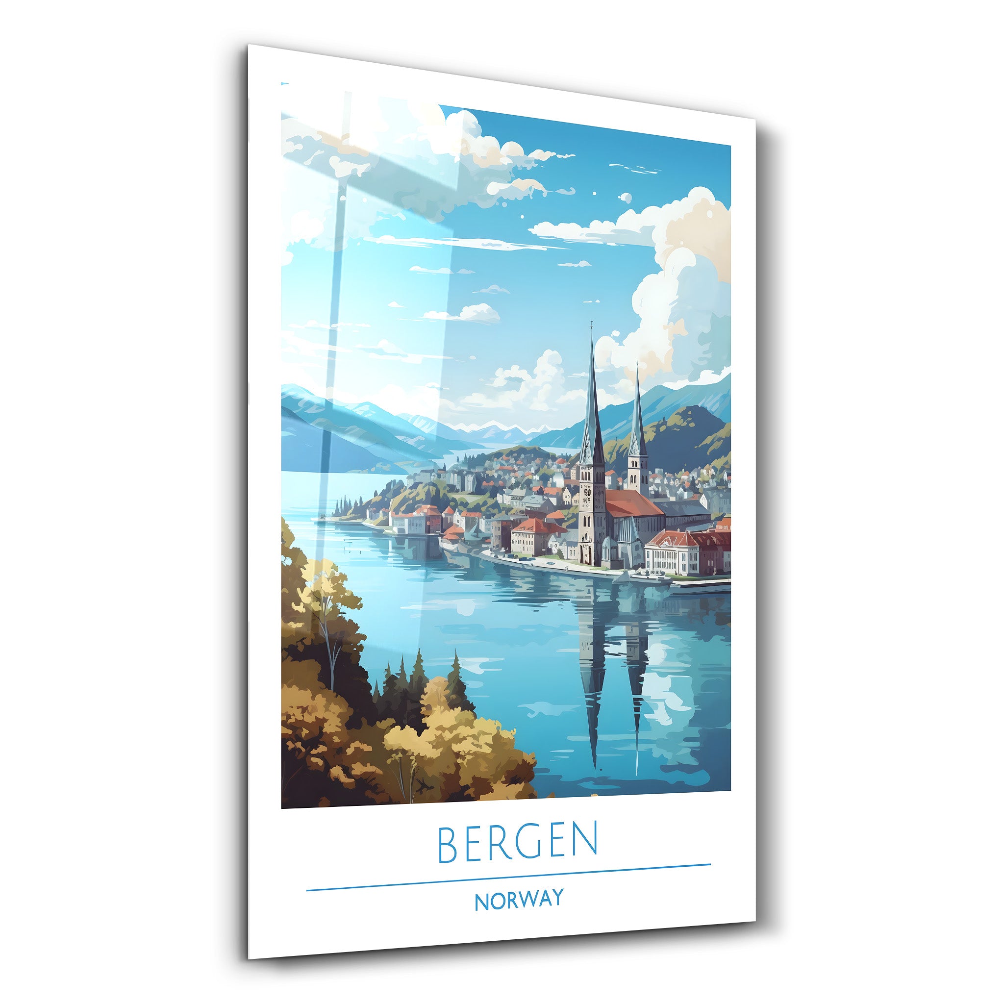 Bergen Norwegen-Reiseposter | <tc>Glasbild</tc>