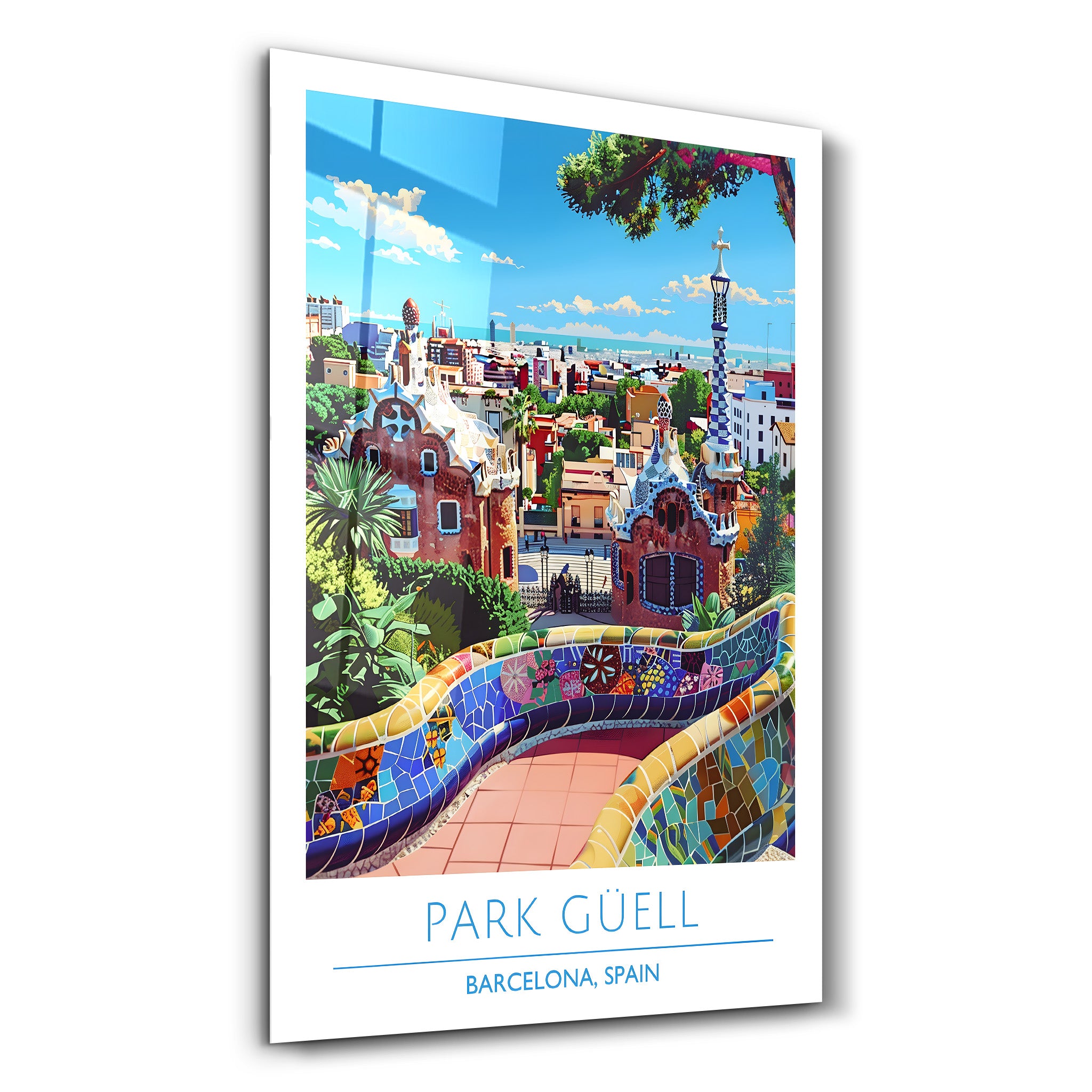 Park Güell-Barcelona Spanien-Reiseposter | <tc>Glasbild</tc>