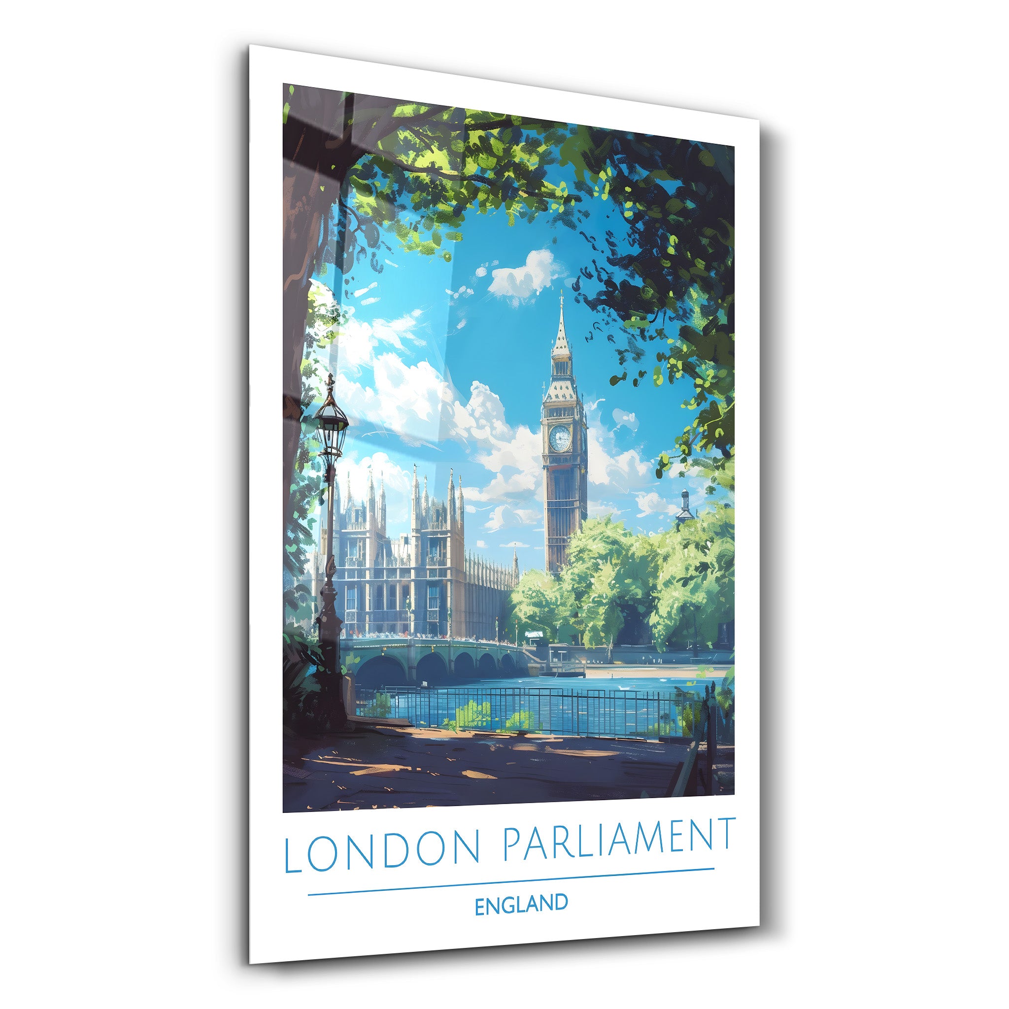 Londoner Parlament England-Reiseposter | <tc>Glasbild</tc>