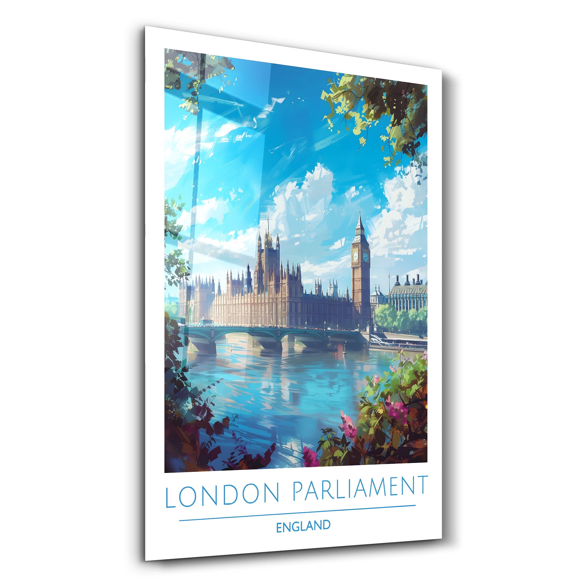 Londoner Parlament England-Reiseposter | <tc>Glasbild</tc>