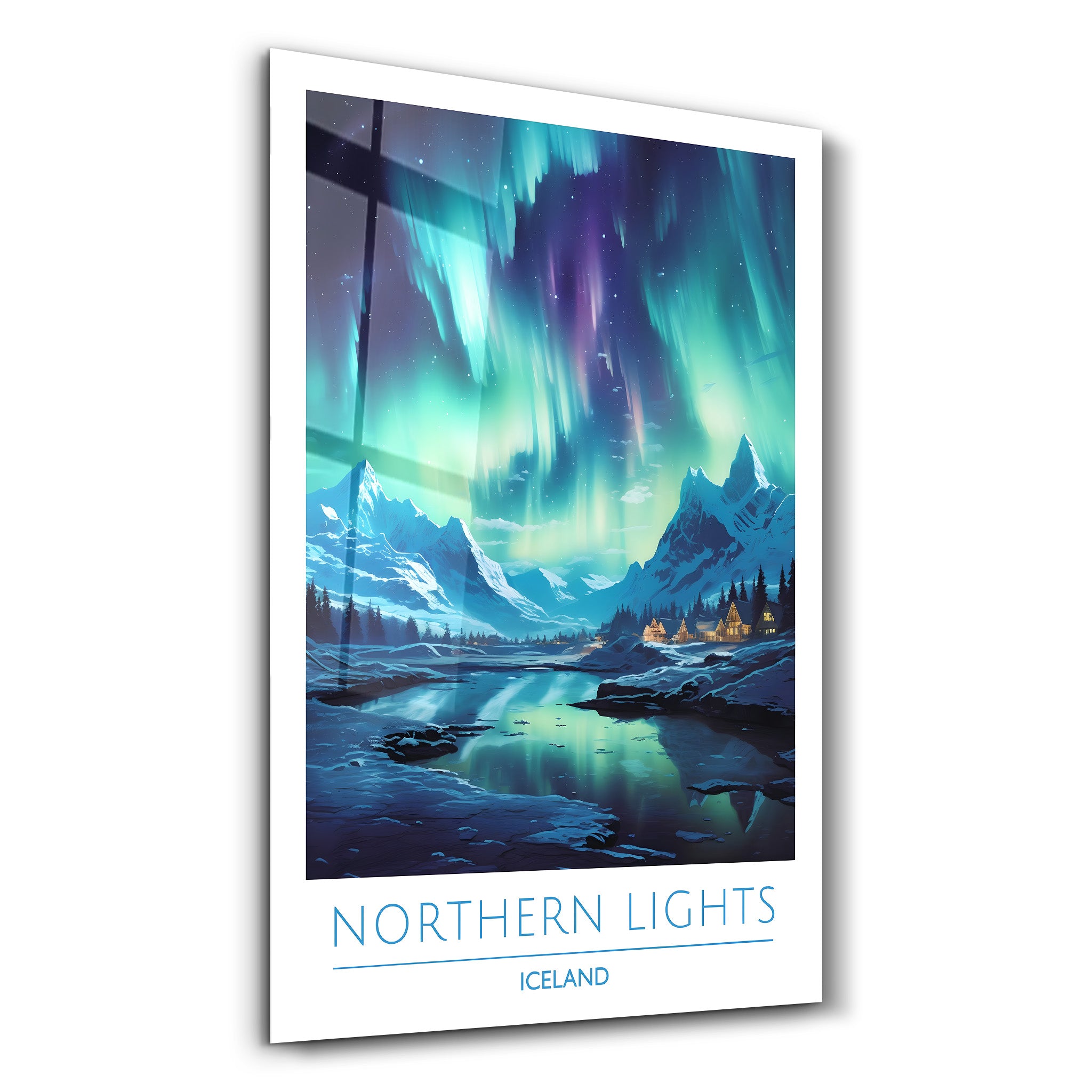 Nordlichter Island-Reiseposter | <tc>Glasbild</tc>