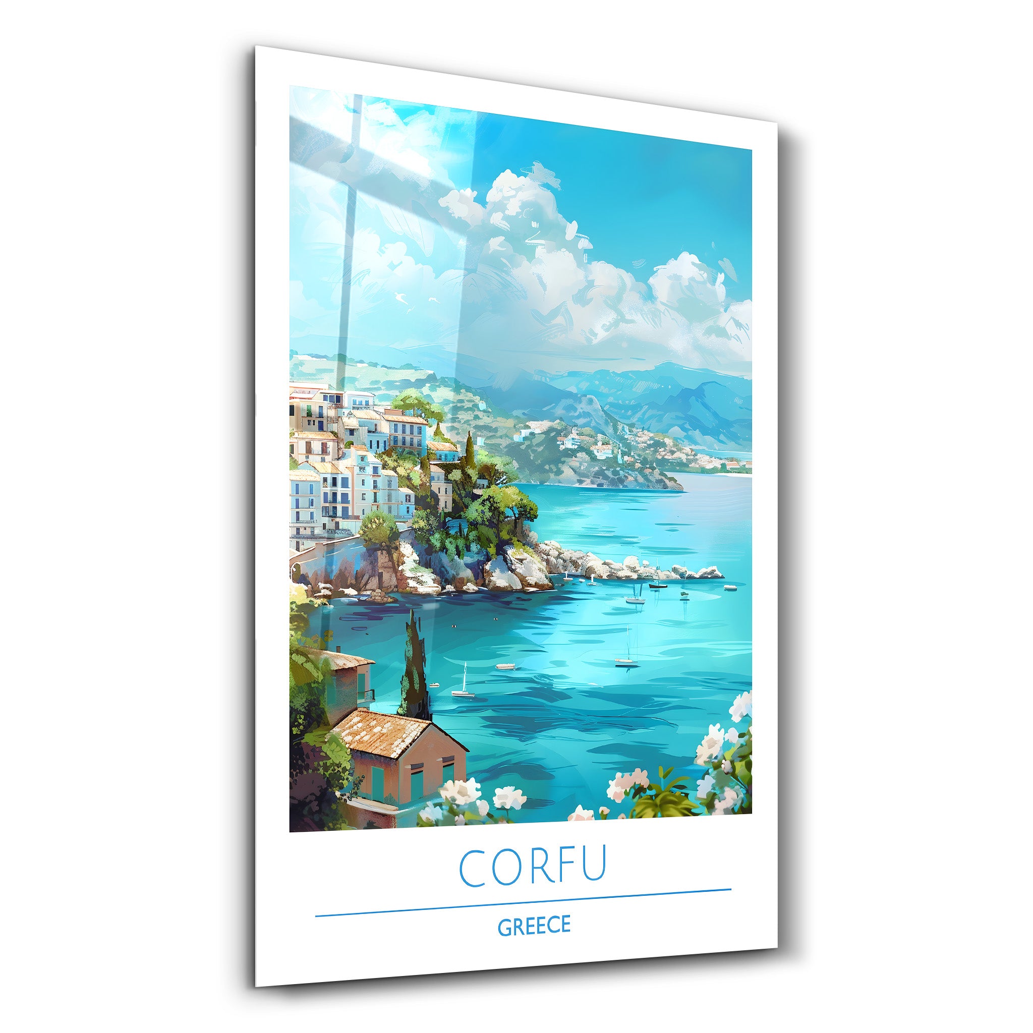 Korfu Griechenland-Reiseposter | <tc>Glasbild</tc>