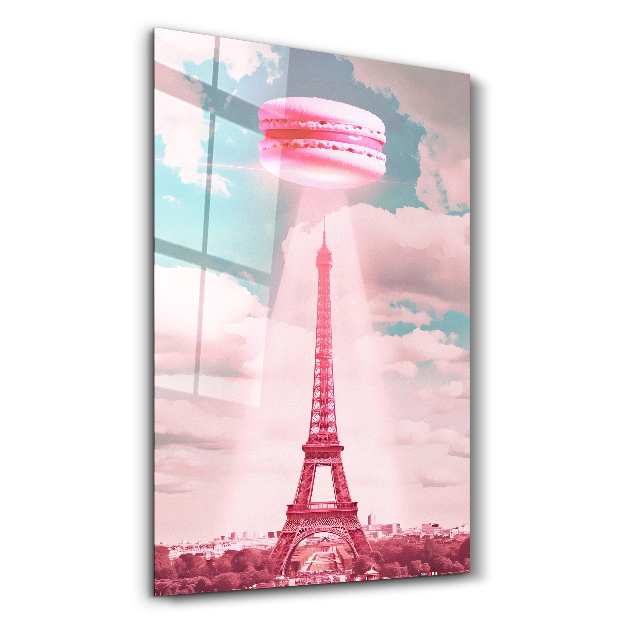 Macarons roses et Tour Eiffel - Art mural sur verre