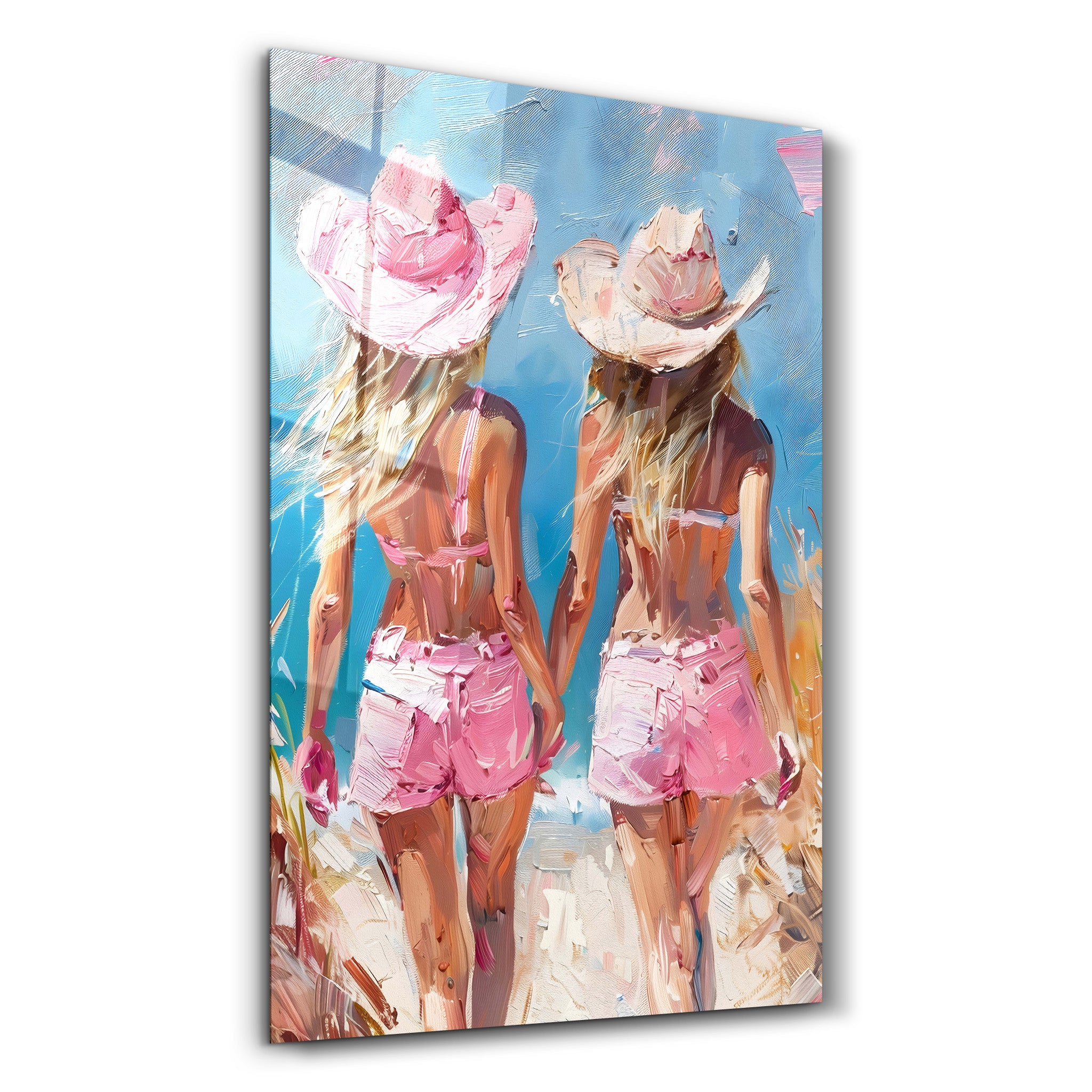 CowGirls roses sur la plage - Art mural en verre