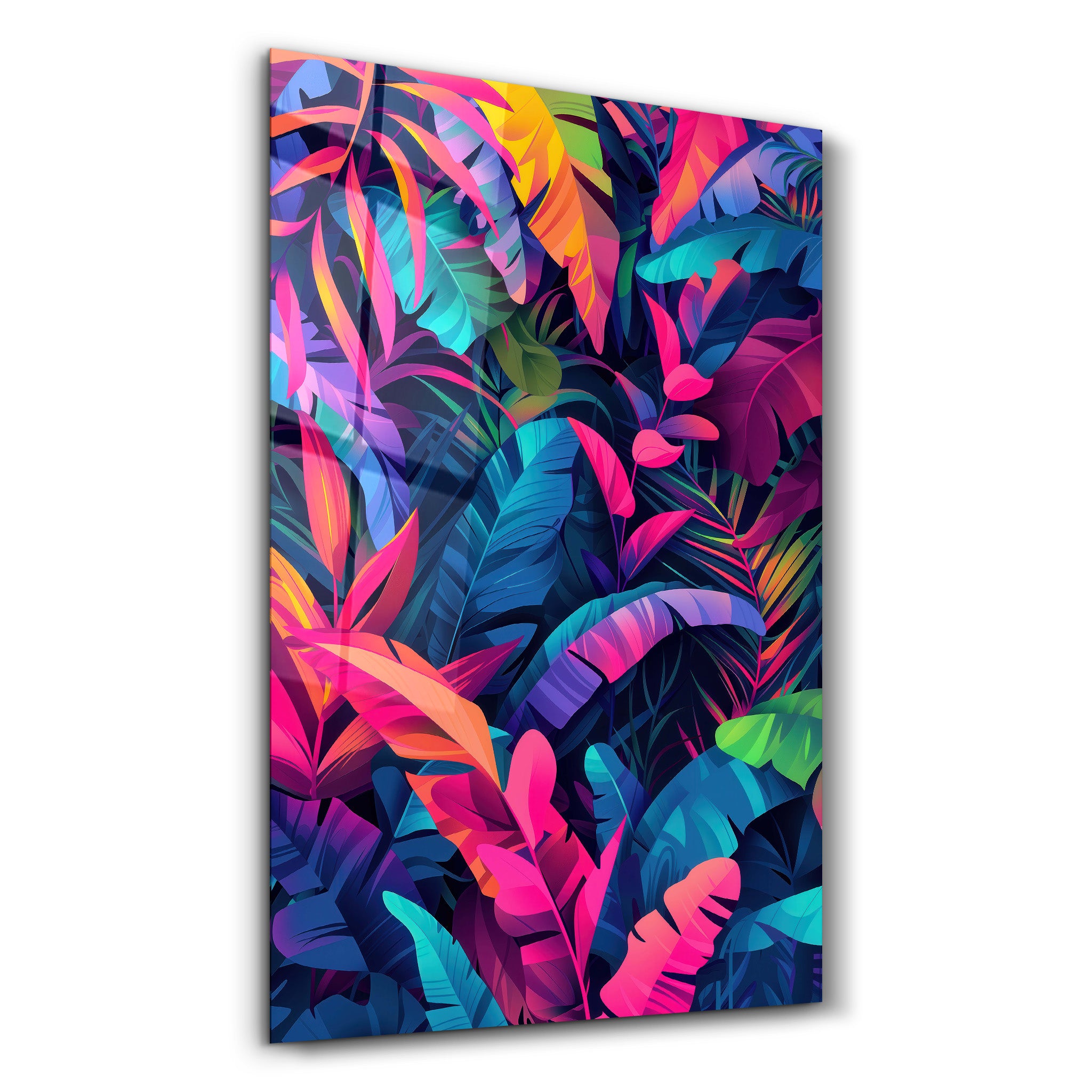 Feuilles tropicales colorées - Art mural en verre