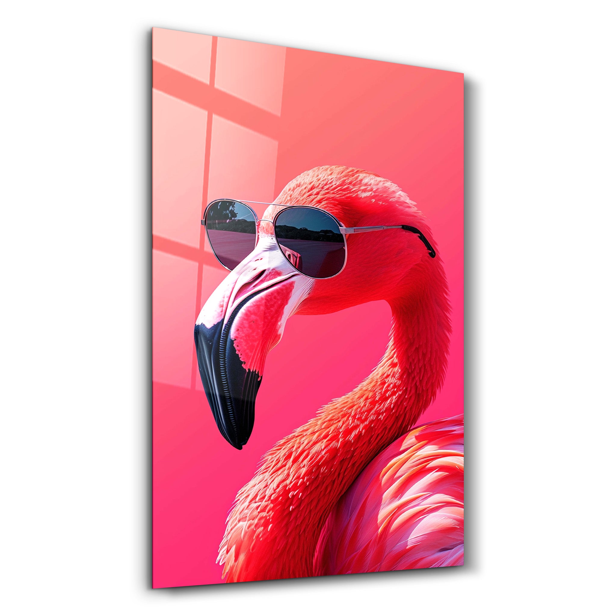 Stilvoller rosa Flamingo – <tc>Glasbild</tc>